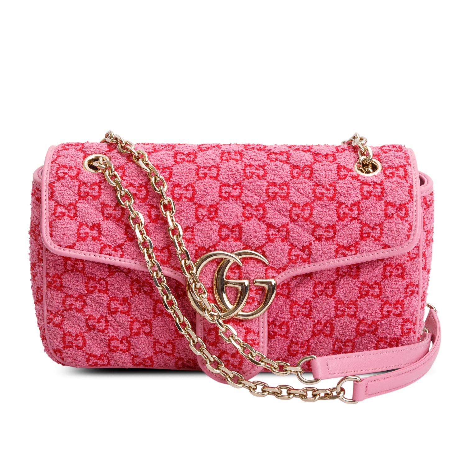 Gucci Pink Monogram Matelasse GG Marmont Boucle Medium Shoulder Bag w/ Box
