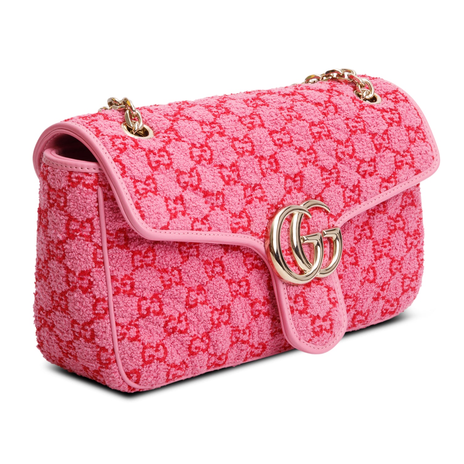 Gucci Pink Monogram Matelasse GG Marmont Boucle Medium Shoulder Bag w/ Box