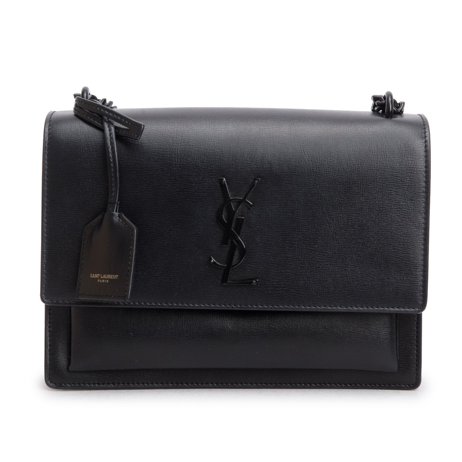 Saint Lauren Black Calfskin Monochrome Medium Sunset Shoulder Bag