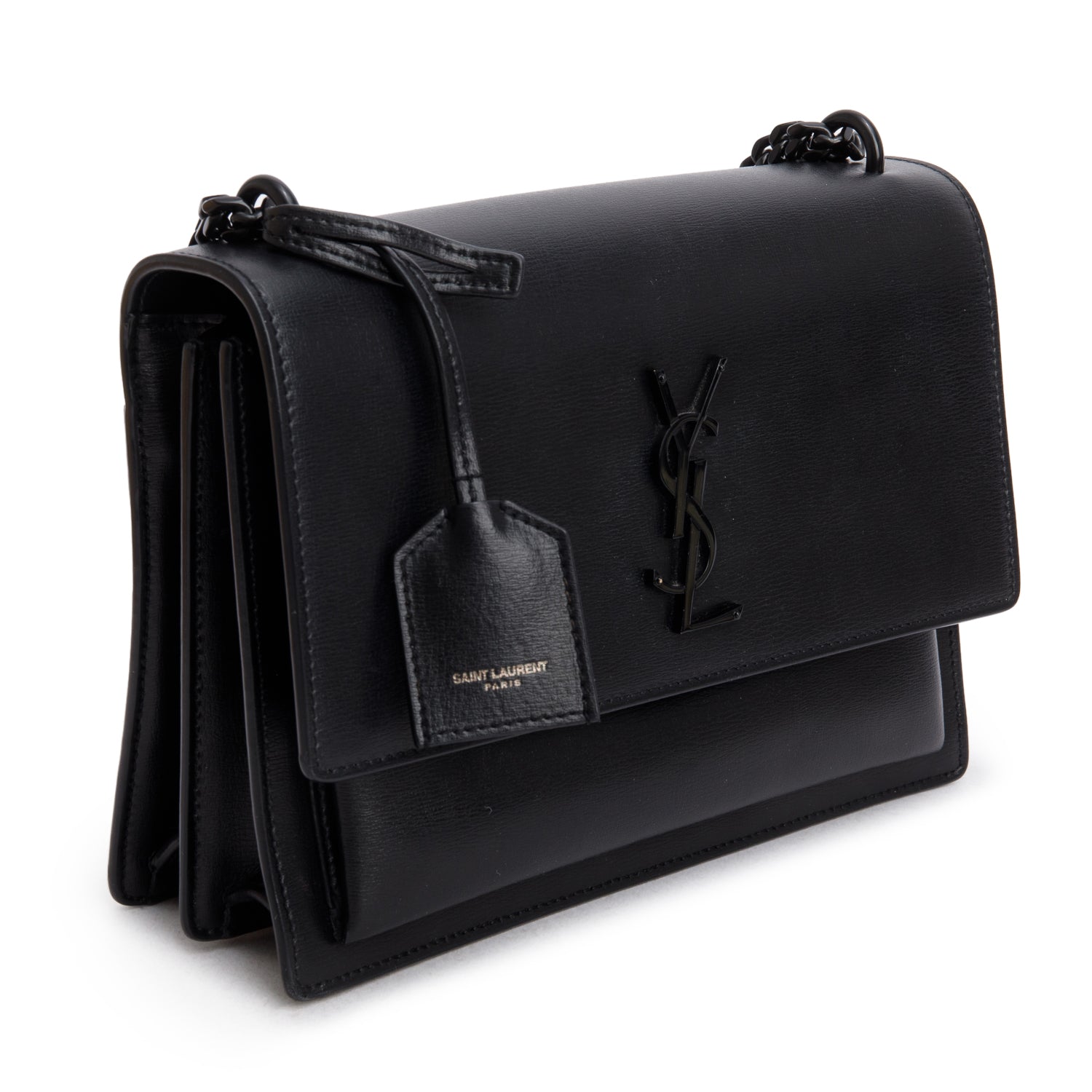 Saint Lauren Black Calfskin Monochrome Medium Sunset Shoulder Bag