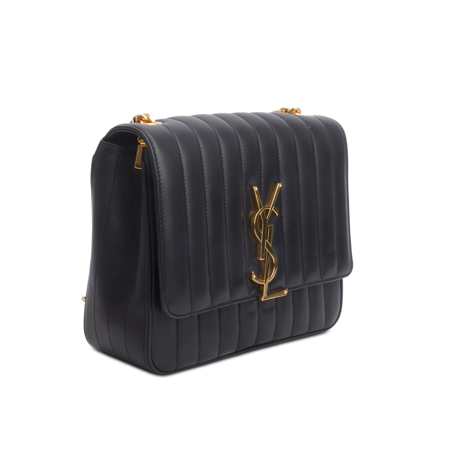 Saint Laurent Black Lambskin Matelasse Monogram Large Vicky Chain Bag