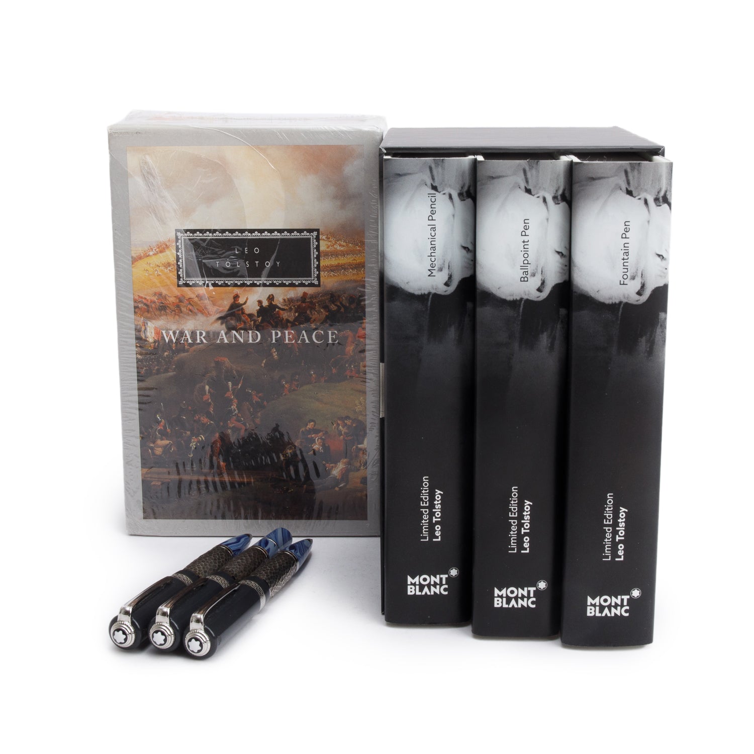 Montblanc Limited Edition Writer's Edition Leo Tolstoy 3 Piece Set Fountain Pen, Ballpoint Pen, Mechanical Pencil w/ Box, Books & Papers