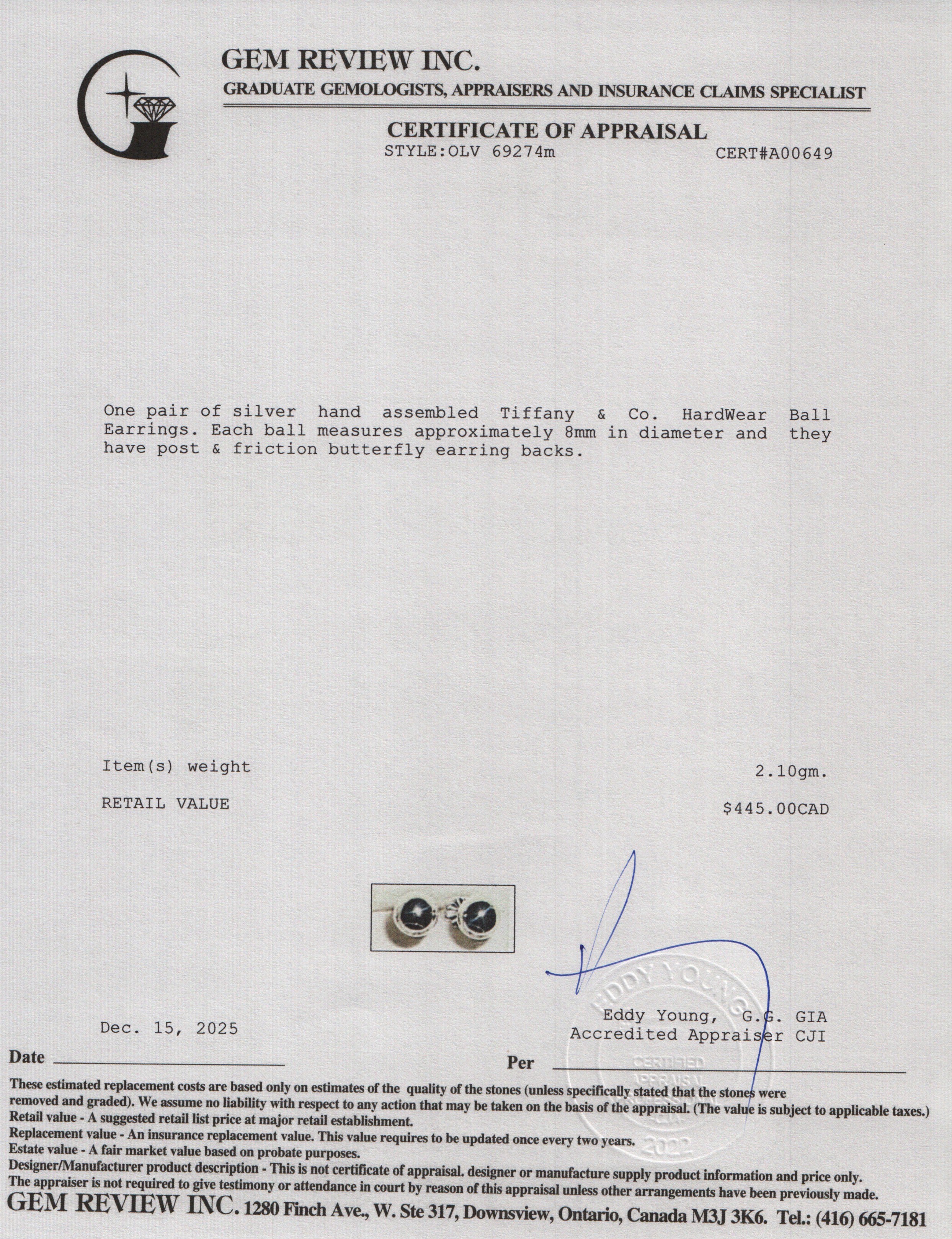 Tiffany & Co. Sterling Silver HardWear 8 MM Ball Earrings