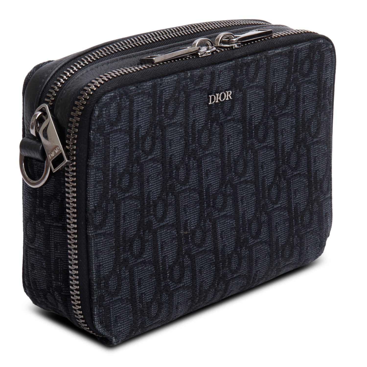 Christian Dior 2020 Black Oblique Jacquard Zipped Pouch w/ Strap