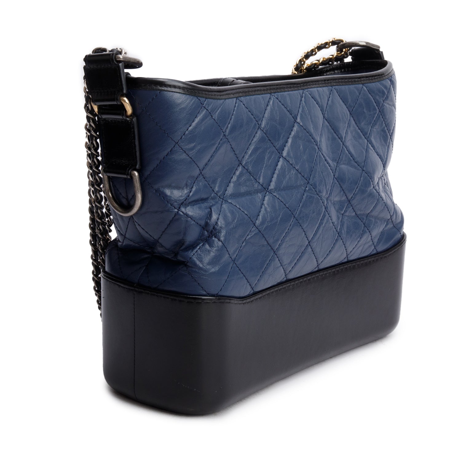 Chanel Blue & Black Aged Calfskin Leather Medium Gabrielle Hobo w/ Authenticity Card
