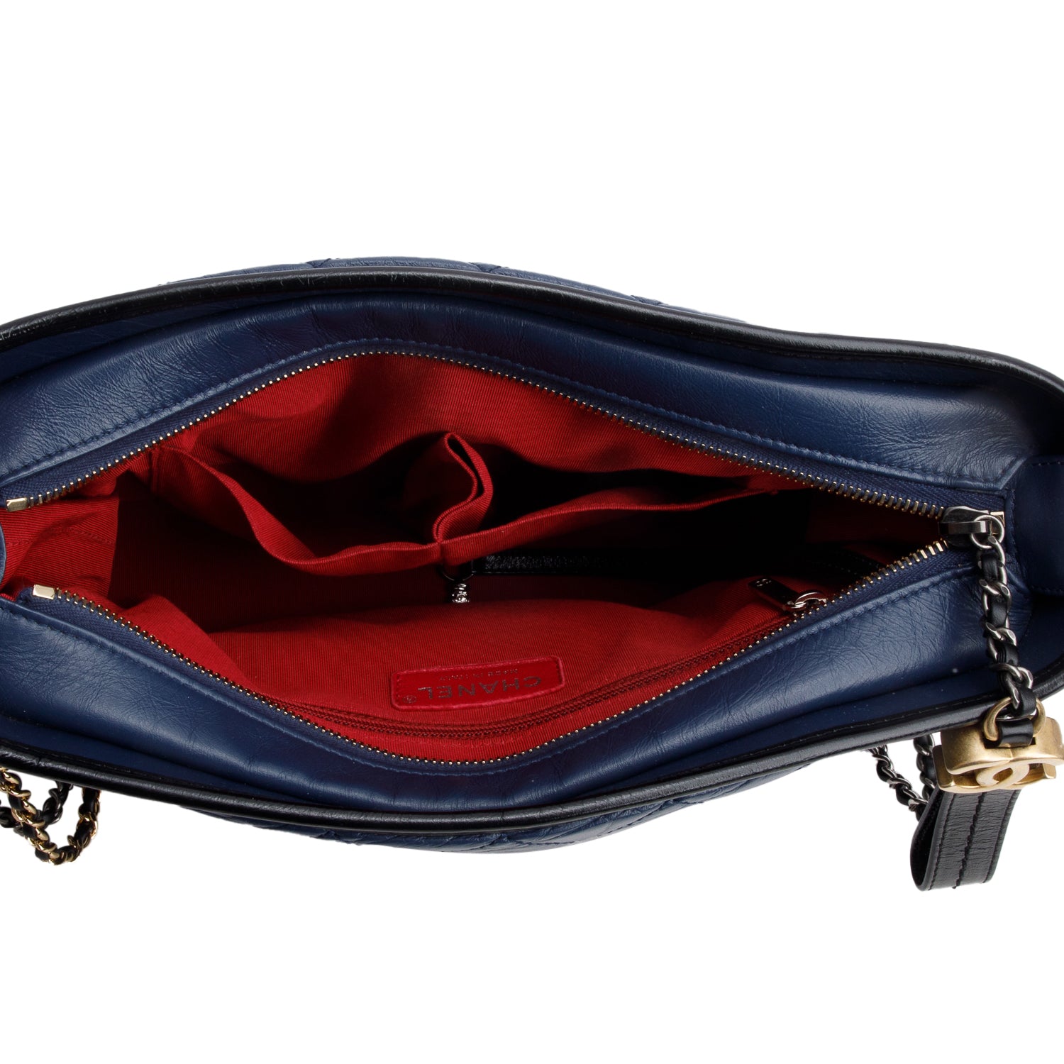 Chanel Blue & Black Aged Calfskin Leather Medium Gabrielle Hobo w/ Authenticity Card