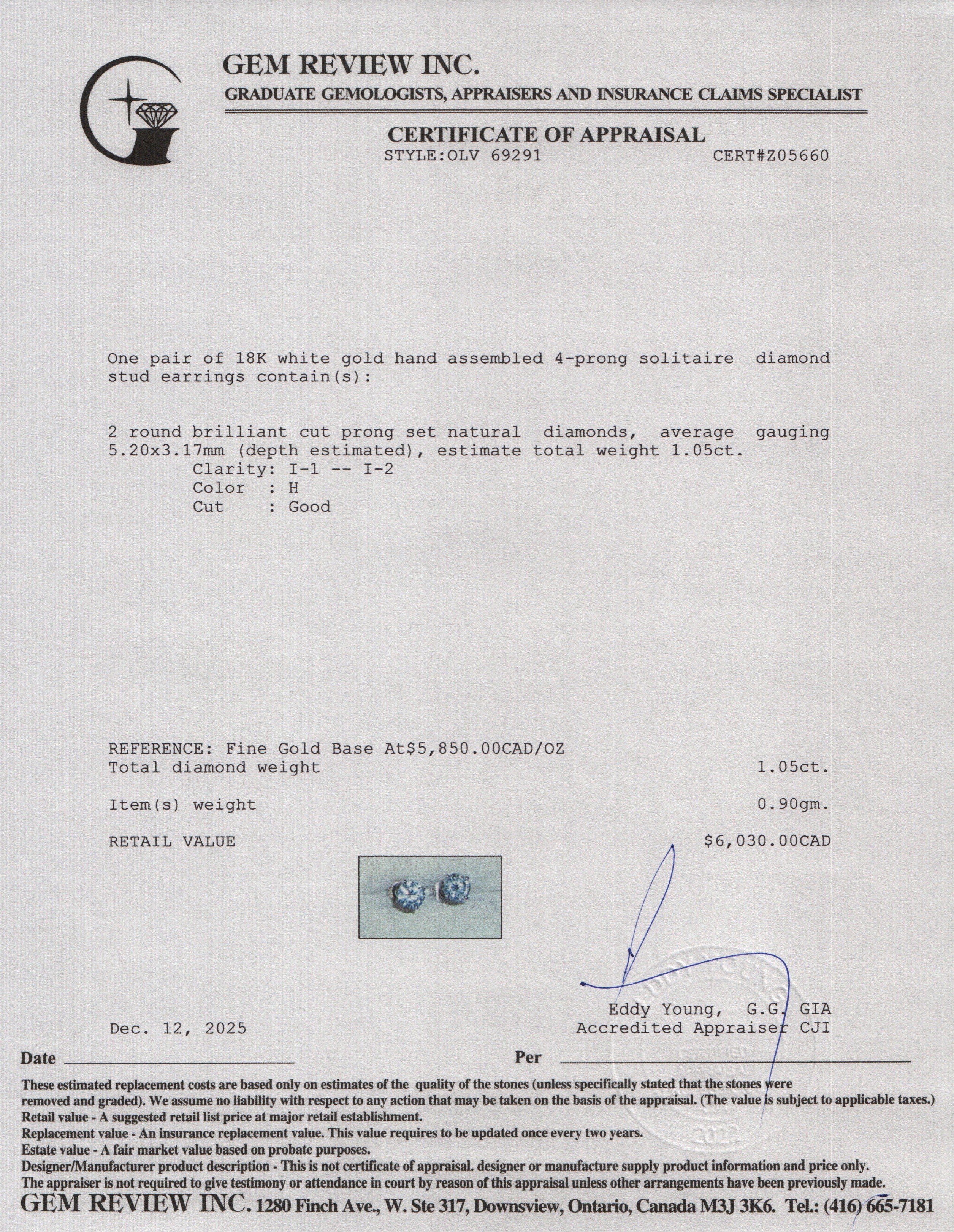18k White Gold 1.05 tcw. Diamond Stud Earrings