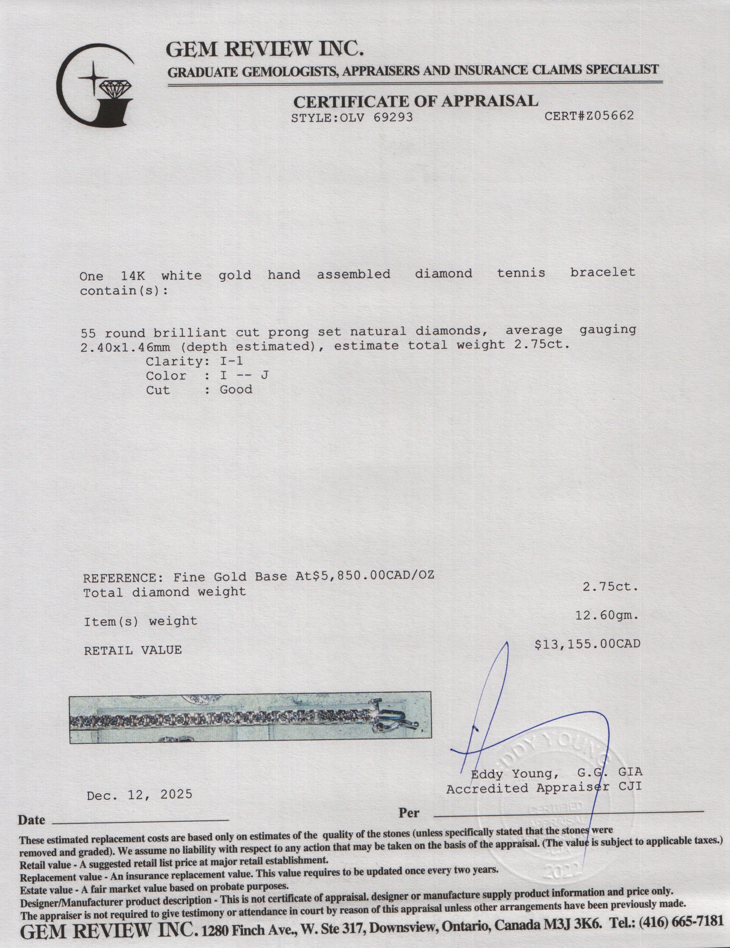 14k White Gold 2.75 tcw. Diamond Tennis Bracelet