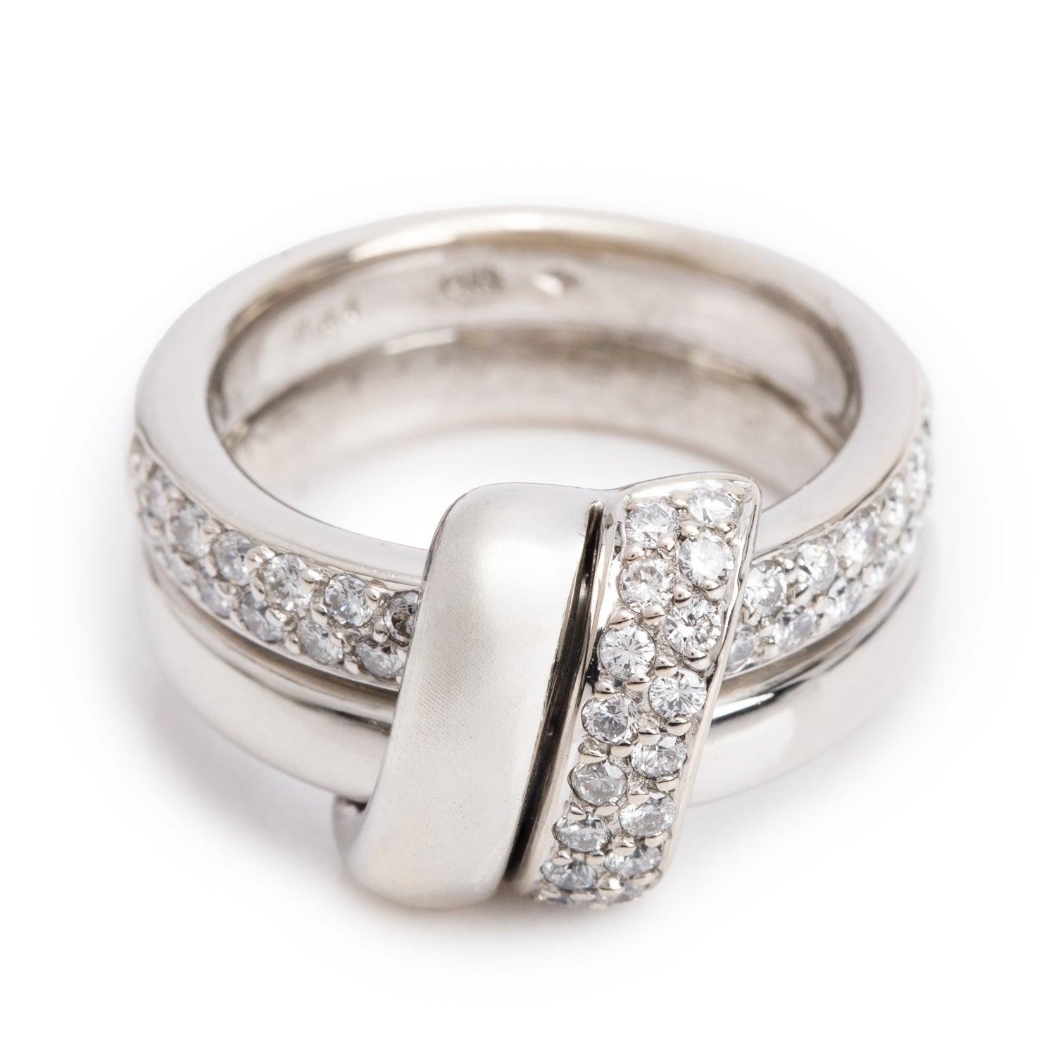 14k White Gold Pave Diamond Ring, Size 7.25