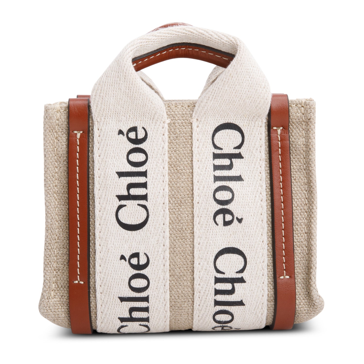 Chloe Beige Cotton Calfskin Mini Woody Ribbon Tote w/ Box
