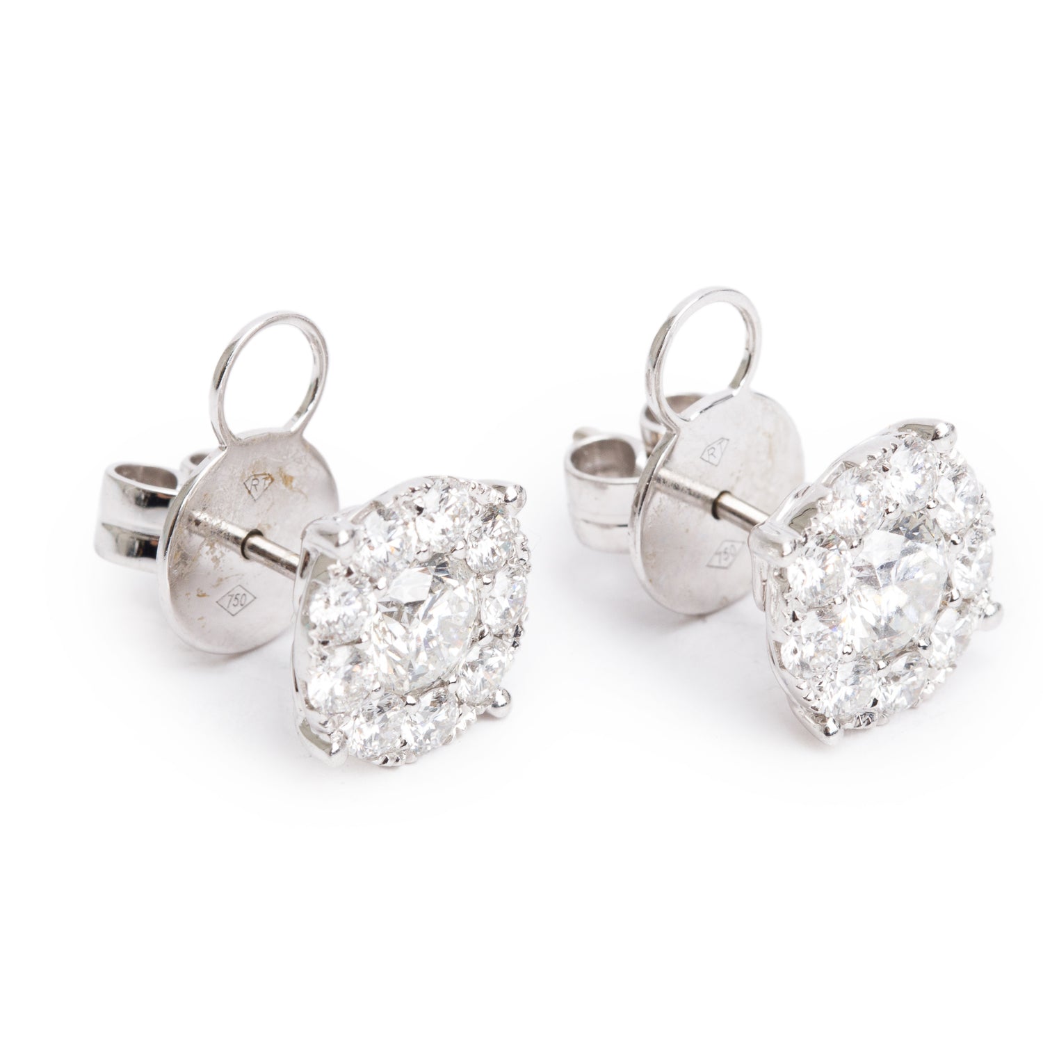 18k White Gold 2.00 tcw. Diamond Cluster Stud Earrings