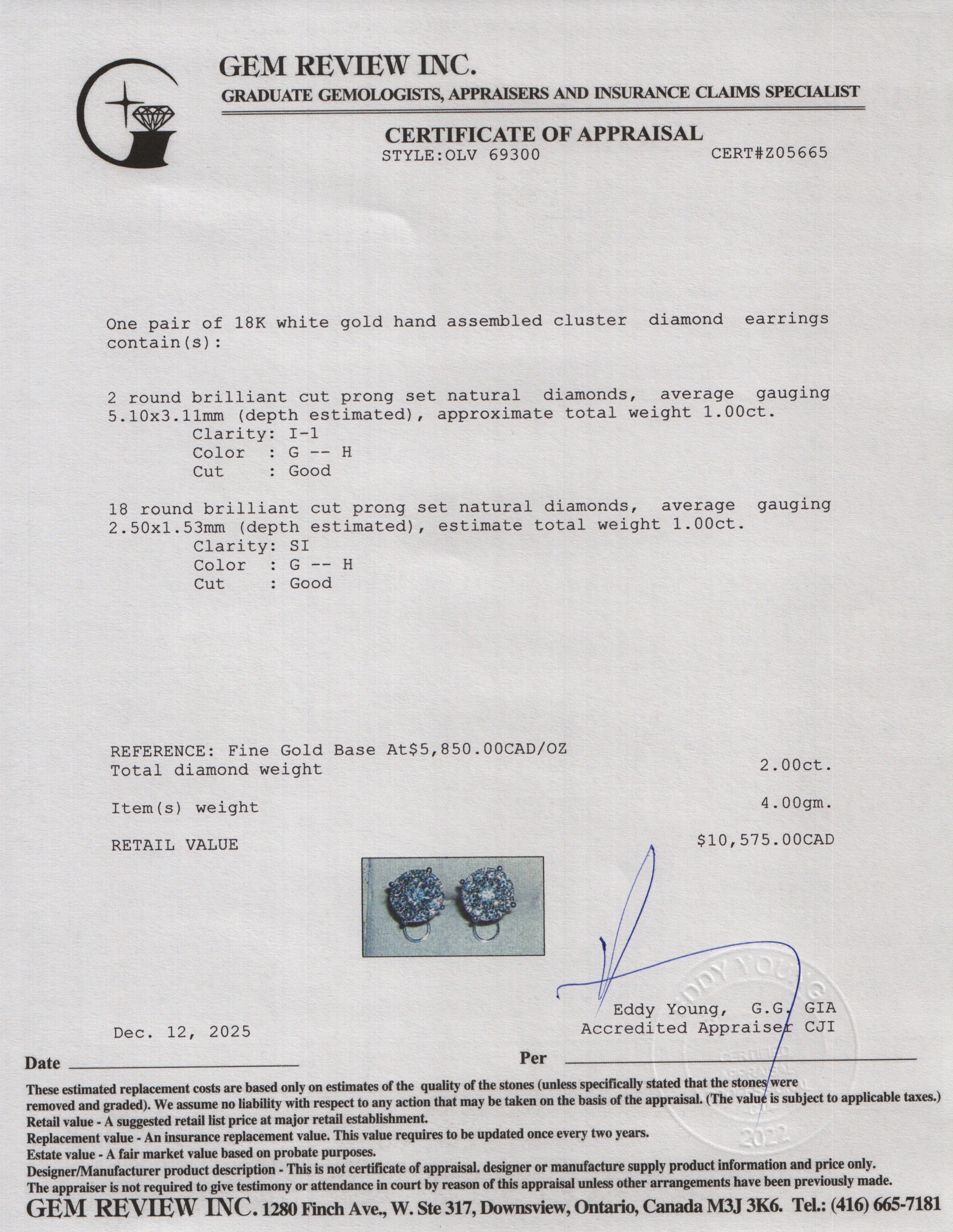 18k White Gold 2.00 tcw. Diamond Cluster Stud Earrings