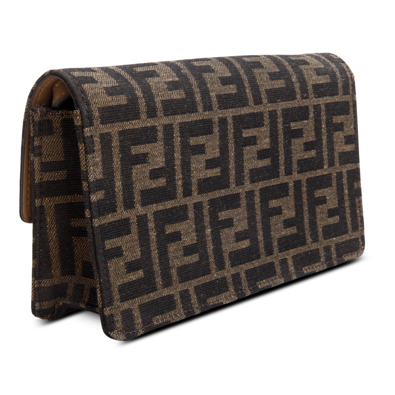 Fendi Brown FF Jacquard Baguette Wallet on Chain w/ Box, Straps & Receipt