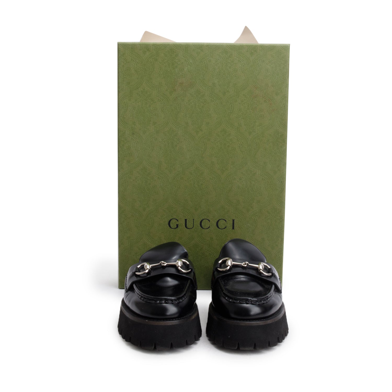 Gucci Black Magnum Calfskin Horsebit Platform Mules, Size 37.5 w/ Box