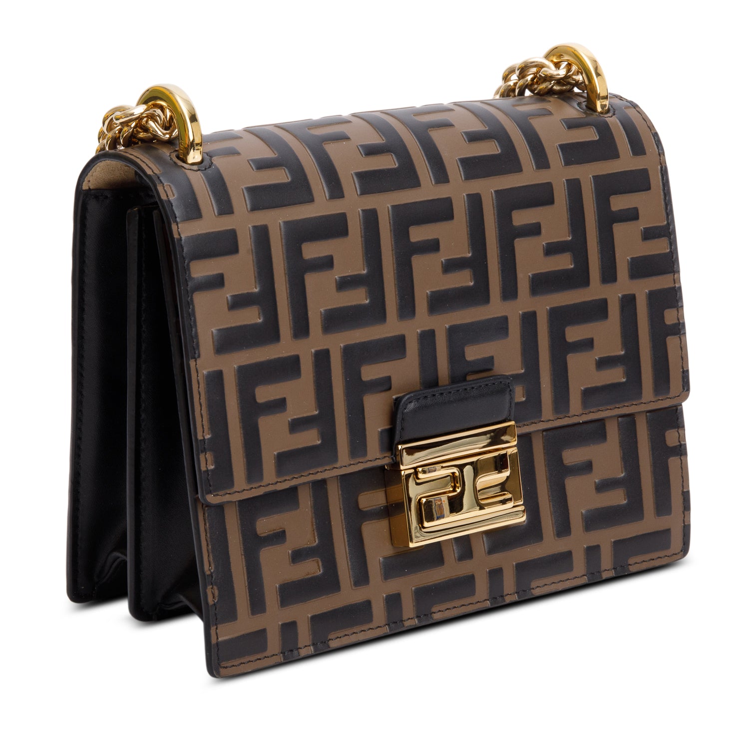 Fendi Vitello Liberty Bi-Color FF 1974 Embossed Small Kan U Shoulder Bag w/ Box