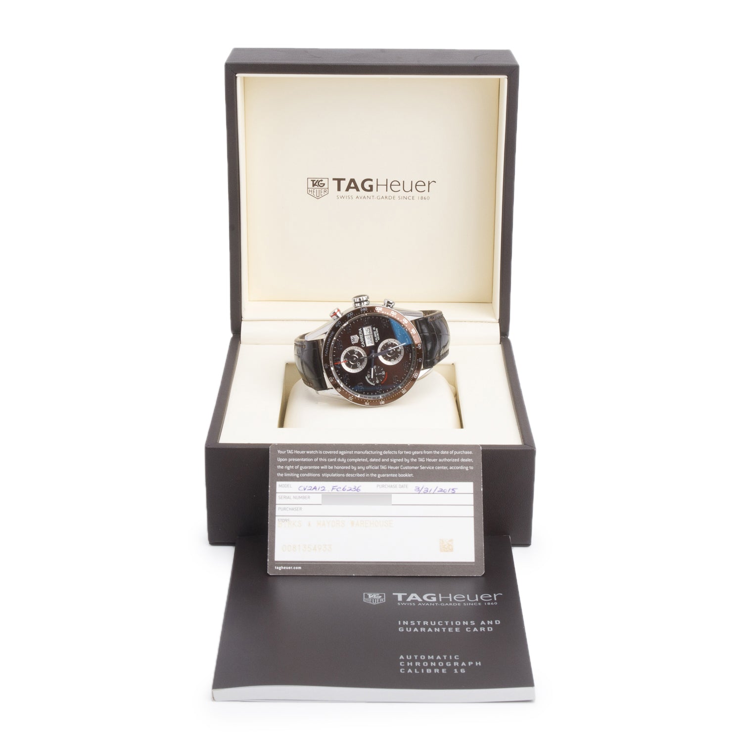 Tag Heuer Stainless Steel Carrera 43 MM Automatic Chronograph Watch Brown Dial CV2A12 w/ Box & Papers