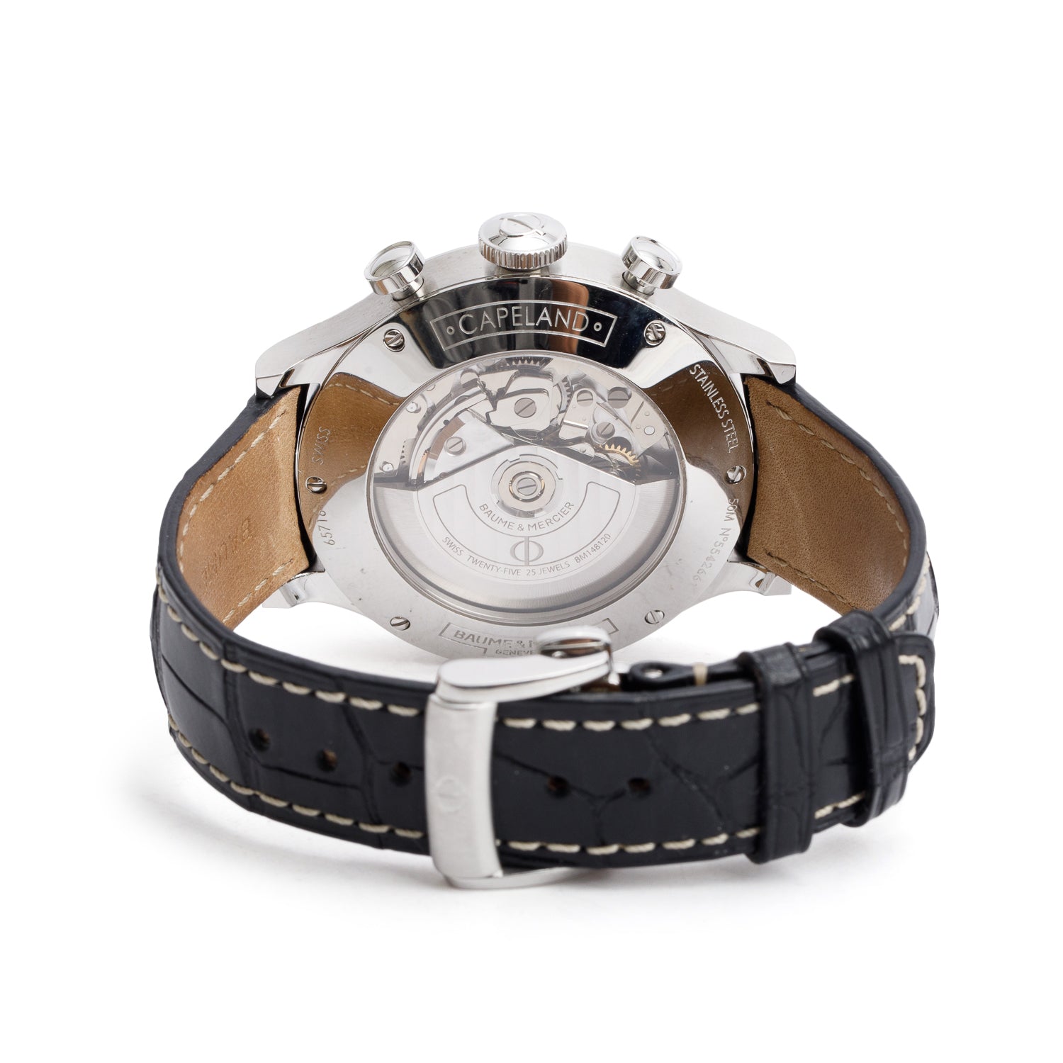 Baume & Mercier Stainless Steel Capeland 44 MM Automatic Chronograph Watch Blue Dial MOA10065 w/ Box