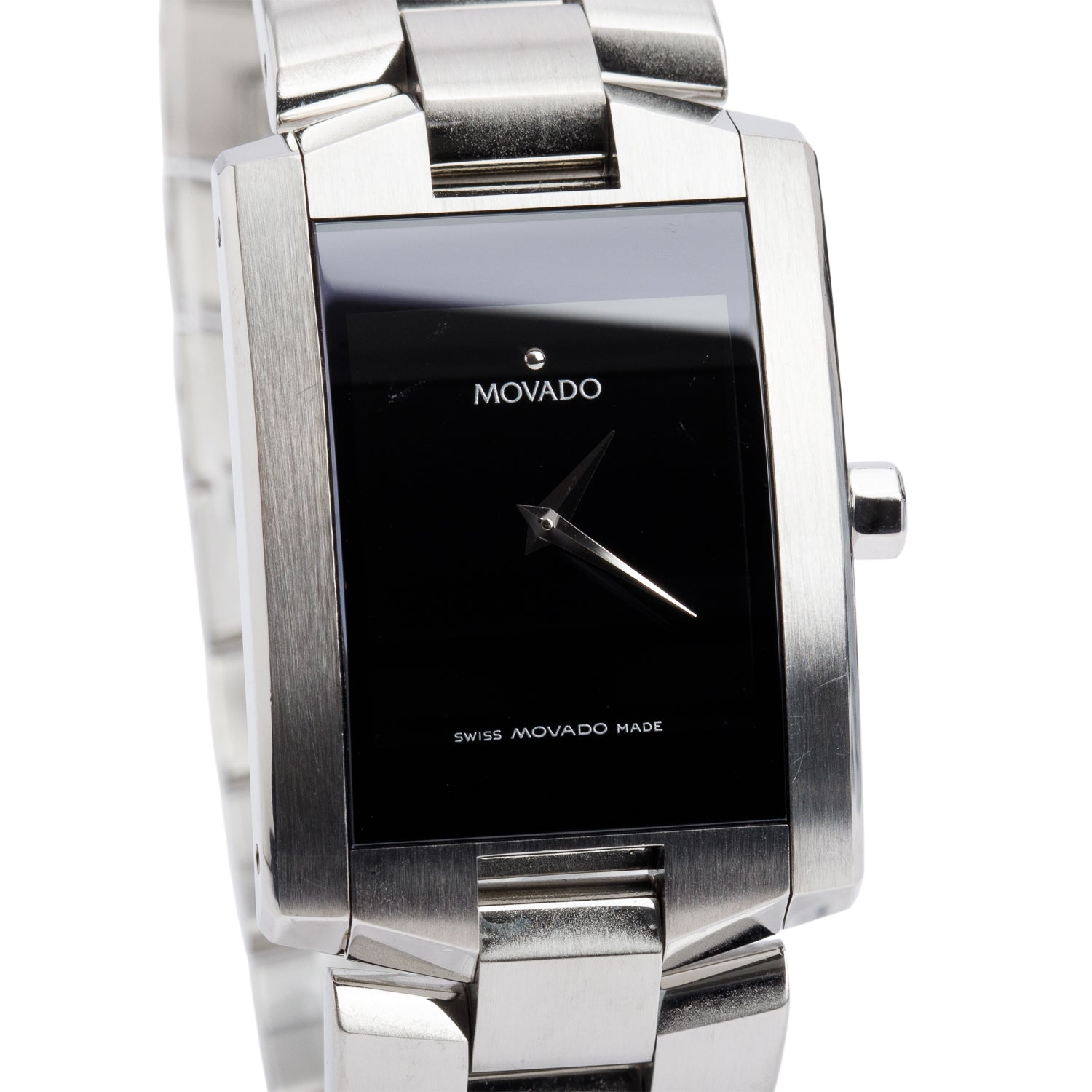 Movado Stainless Steel Eliro Quartz Chronograph Watch Black Dial w/ Box