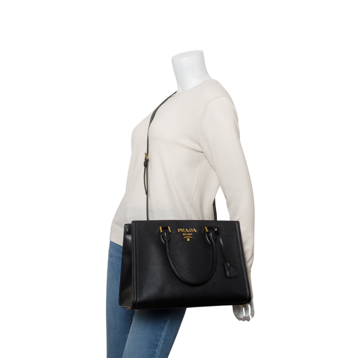 Prada Black Saffiano Soft Calfskin Tote w/ Strap