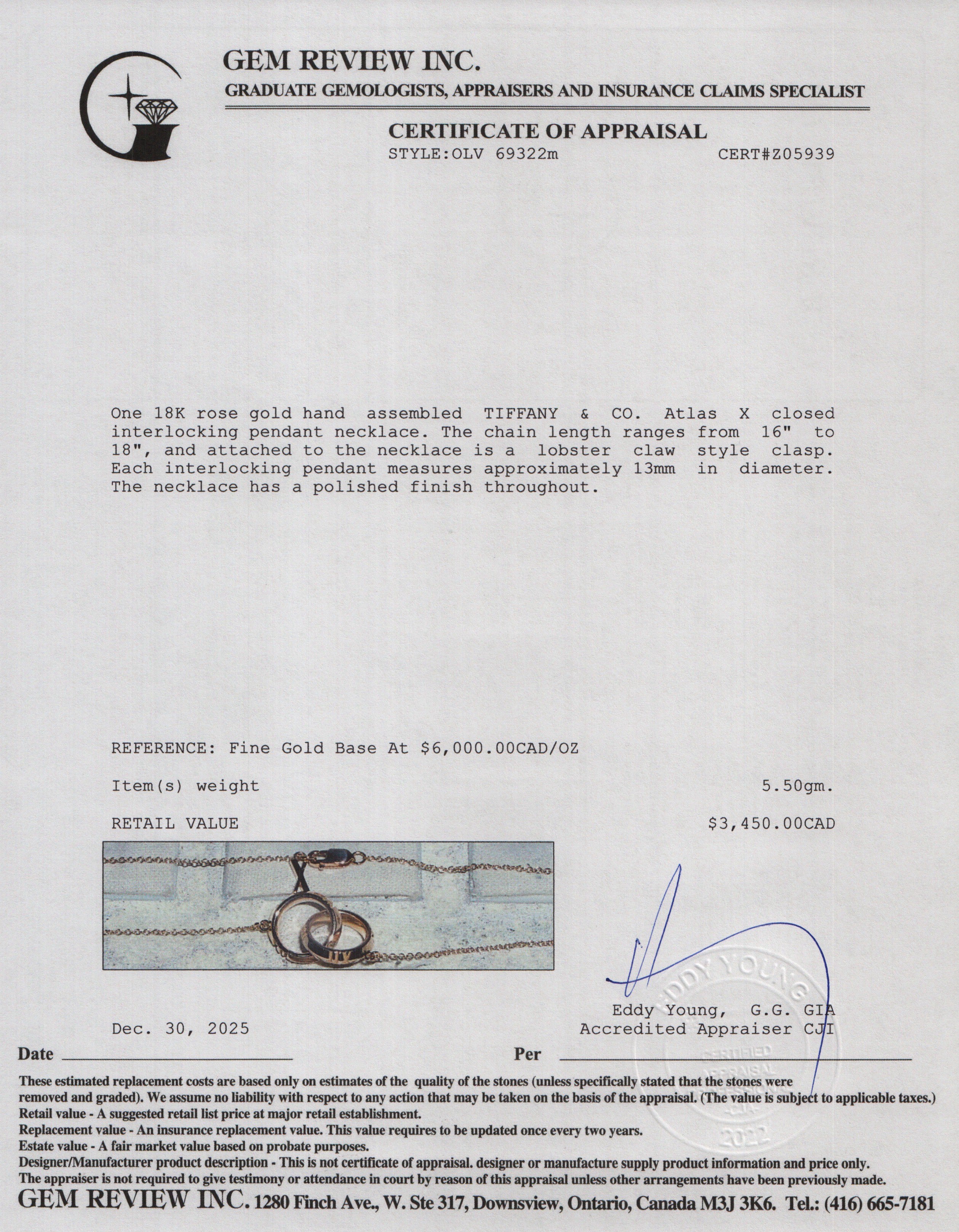 Tiffany & Co. 18k Rose Gold Atlas X Closed Interlocking Pendant Necklace w/ Box