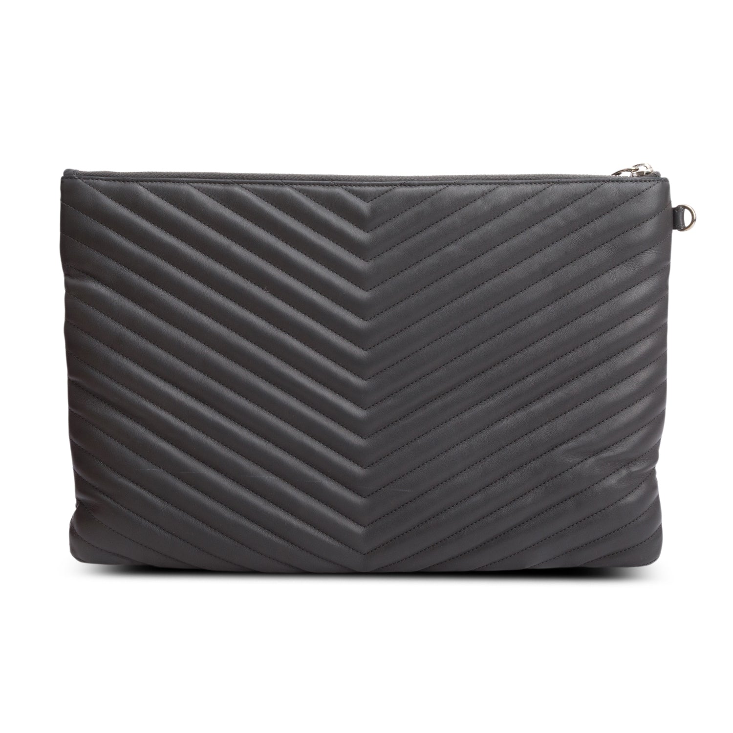 Saint Laurent Grey Calfskin Matelasse Monogram Casssandre Tablet Pouch w/ Box