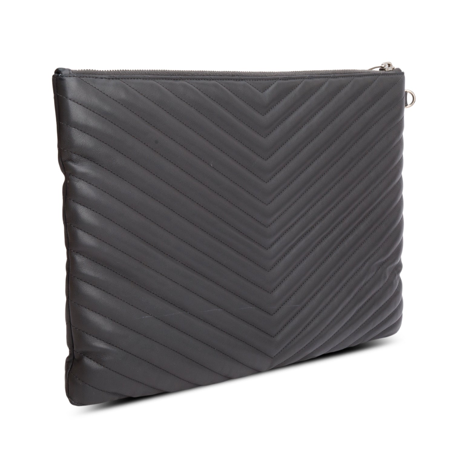 Saint Laurent Grey Calfskin Matelasse Monogram Casssandre Tablet Pouch w/ Box