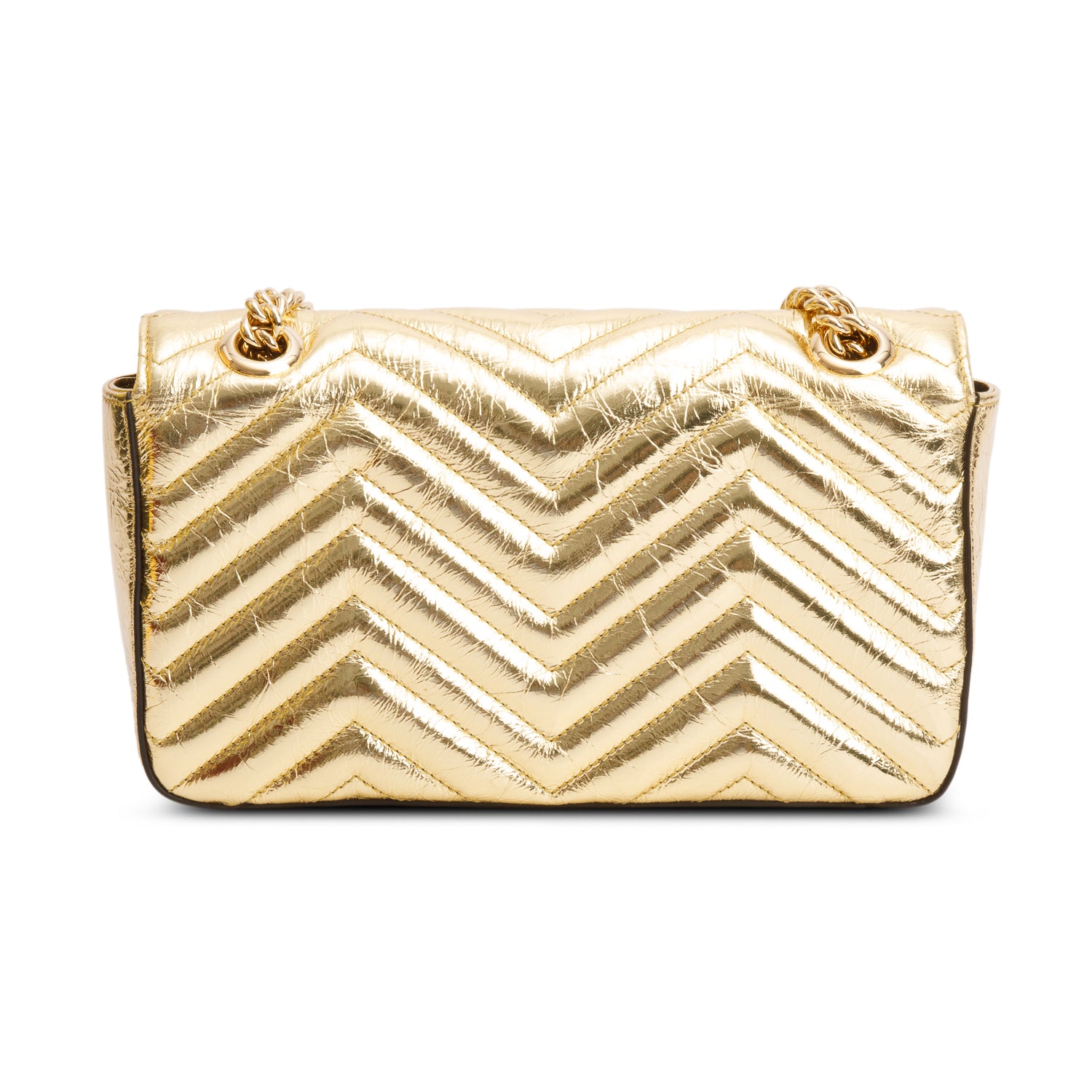 Gucci Gold Metallic Crinkled Calfskin Matelasse Medium GG Marmont Shoulder Bag w/ Box