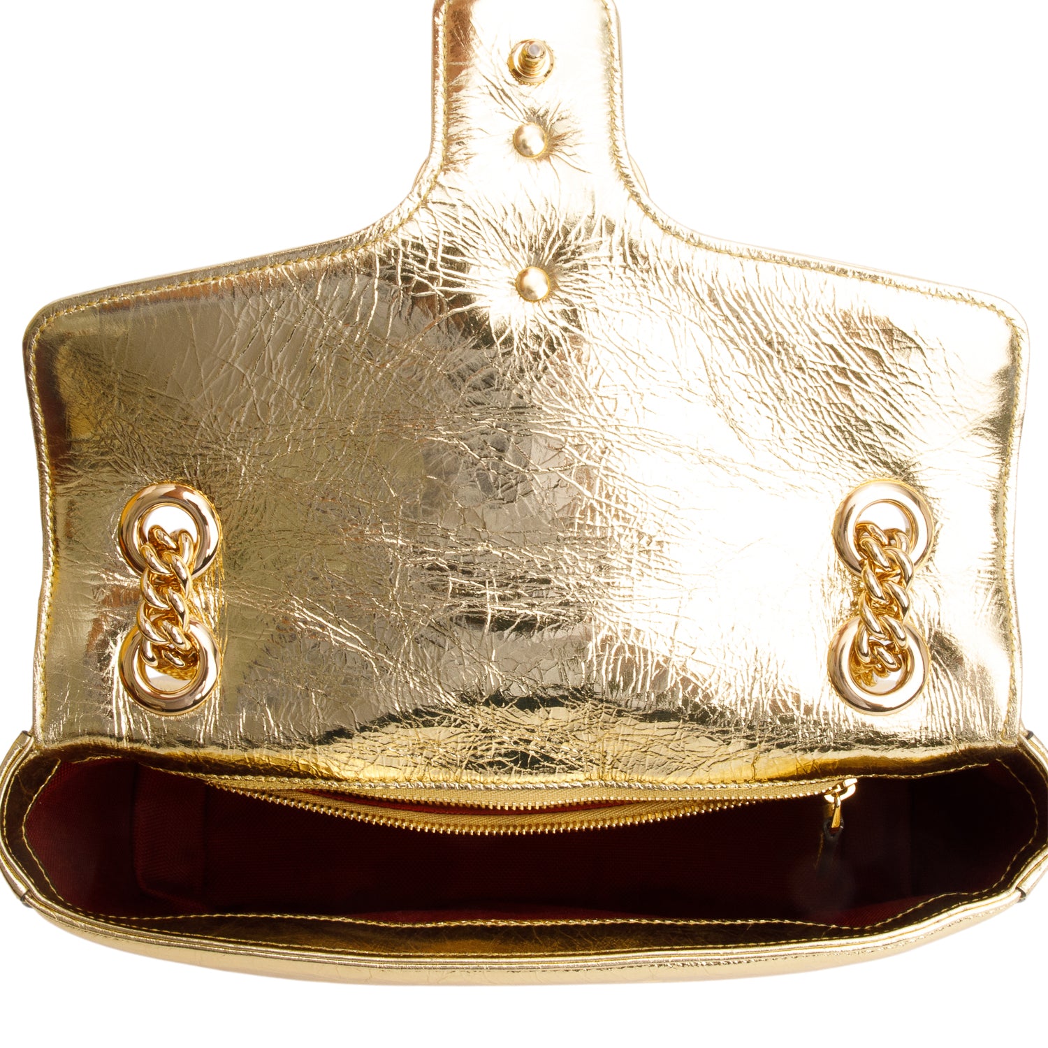 Gucci Gold Metallic Crinkled Calfskin Matelasse Medium GG Marmont Shoulder Bag w/ Box