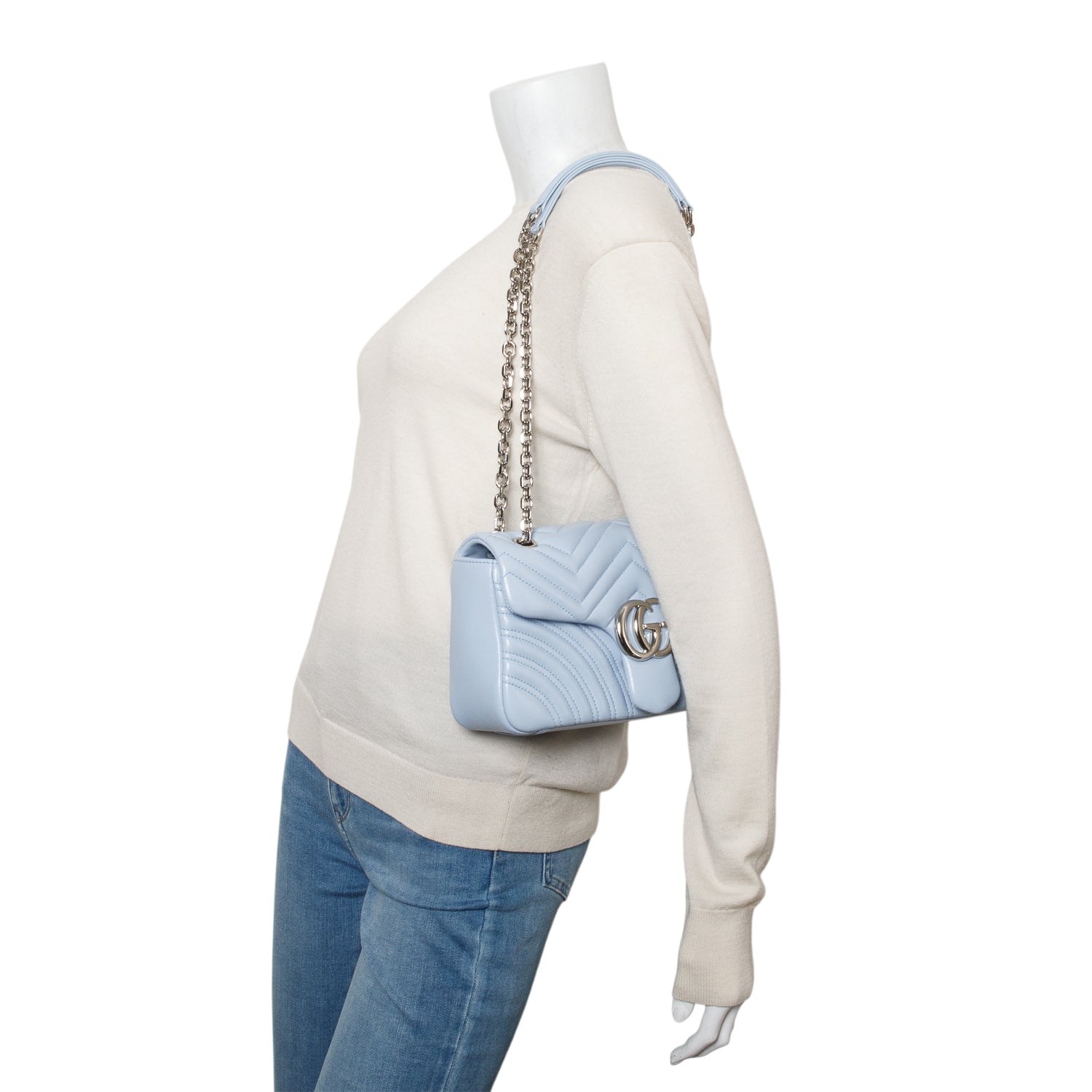 Gucci Blue GG Marmont Matelasse Medium Shoulder Bag w/ Box