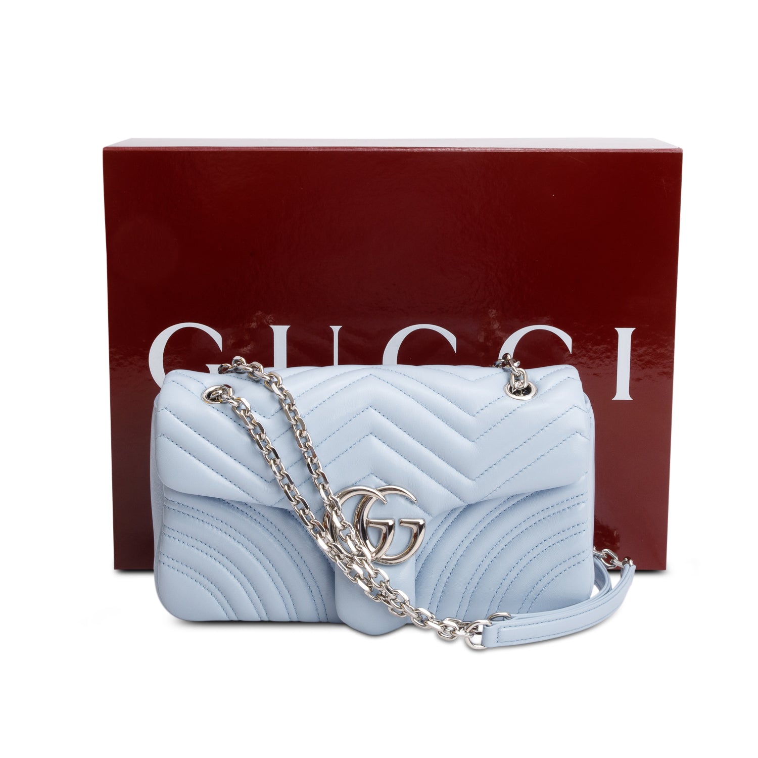 Gucci Blue GG Marmont Matelasse Medium Shoulder Bag w/ Box