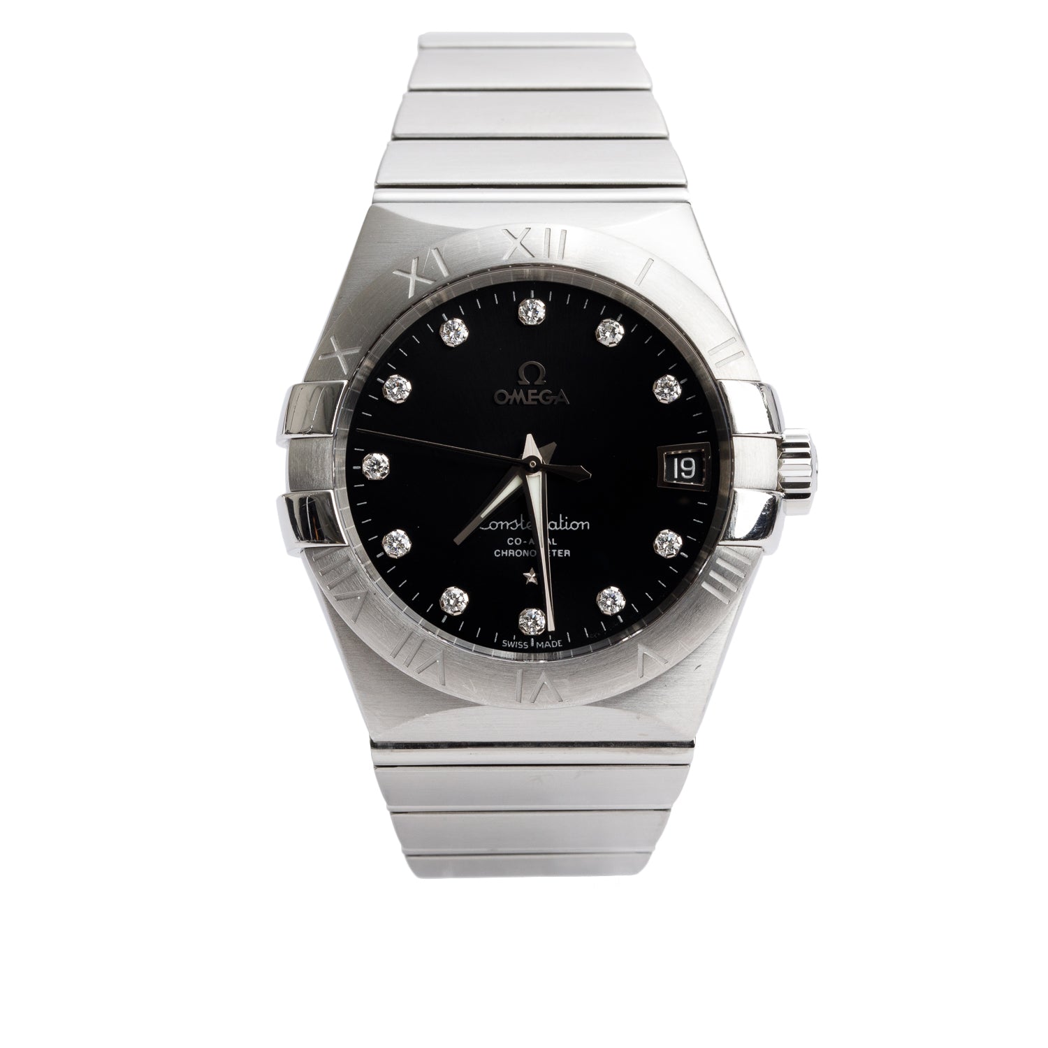 Omega Stainless Steel Constellation 38 MM Automatic Watch Black Diamond Dial