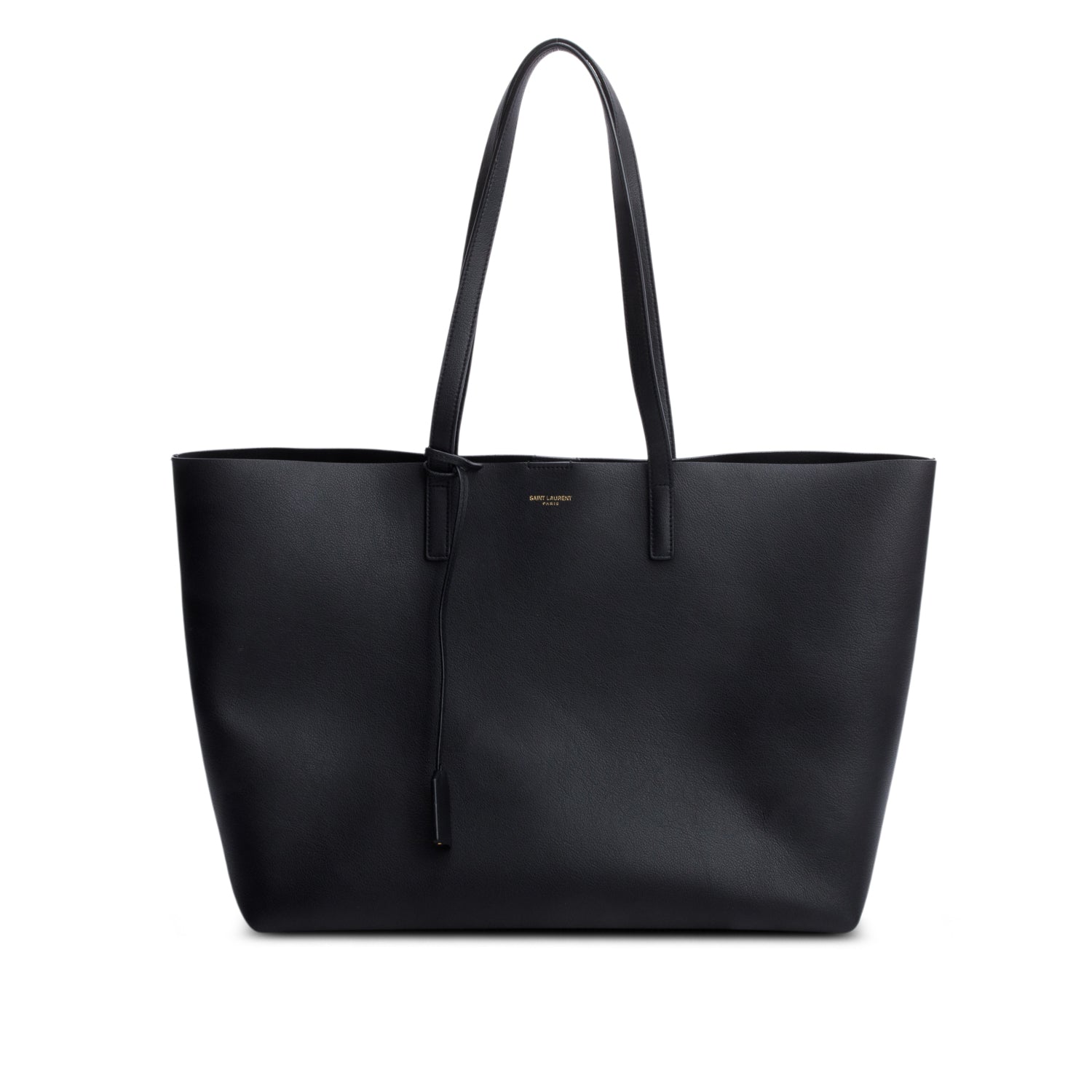 Saint Laurent 2024 Black Leather E/W Shopping Tote w/ Pouch & Box