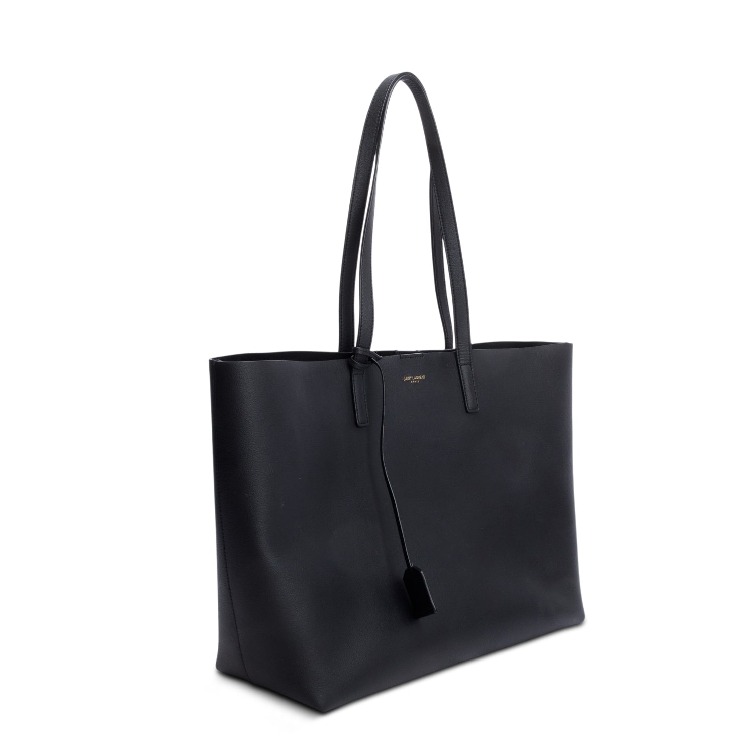 Saint Laurent 2024 Black Leather E/W Shopping Tote w/ Pouch & Box