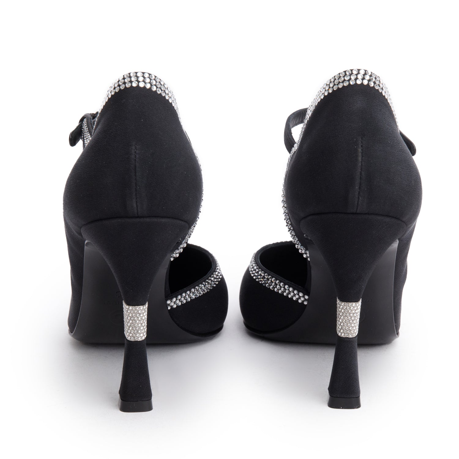 Chanel 2025 Black Satin & Grosgrain Cap Toe CC Strass Mary Jane Pumps, Size 39 w/ Box & Receipt