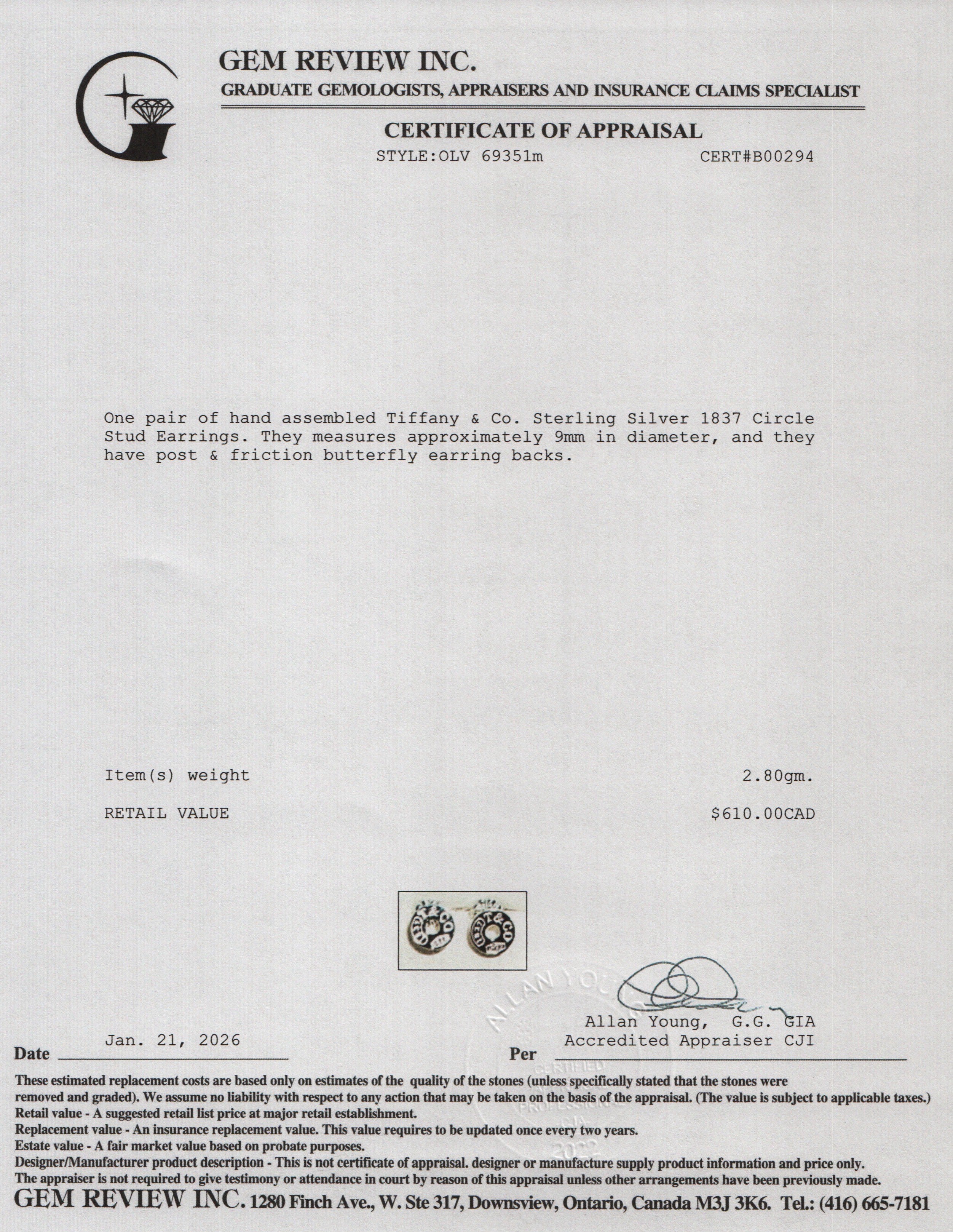 Tiffany & Co. Sterling Silver 1837 Circle Stud Earrings