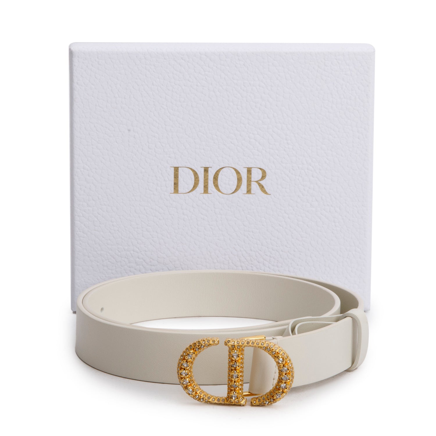 Christian Dior 2022 White Leather Crystal 30 Montaigne Belt 85 w/ Box