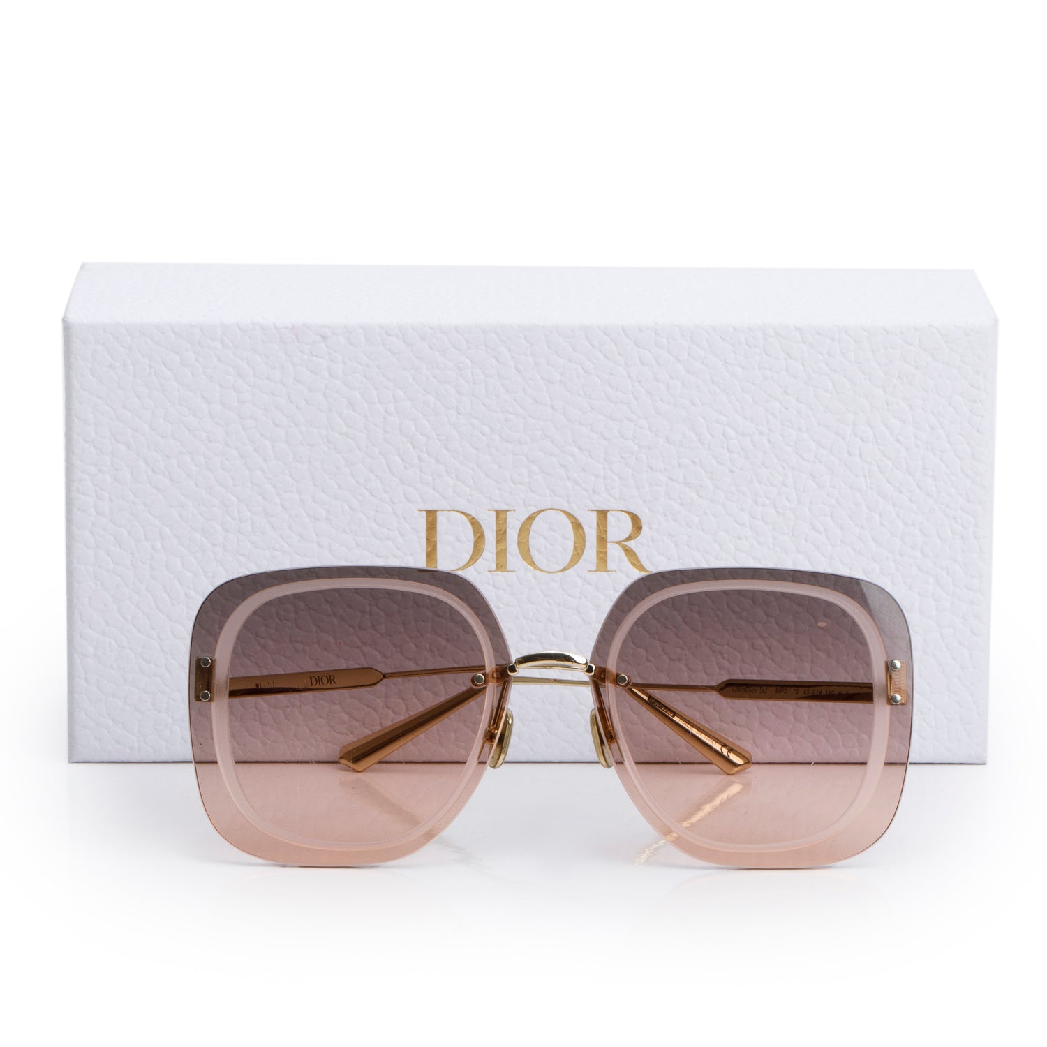 Christian Dior Gold Tone Metal UltraDior SU Oversize Rimless Sunglasses w/ Box