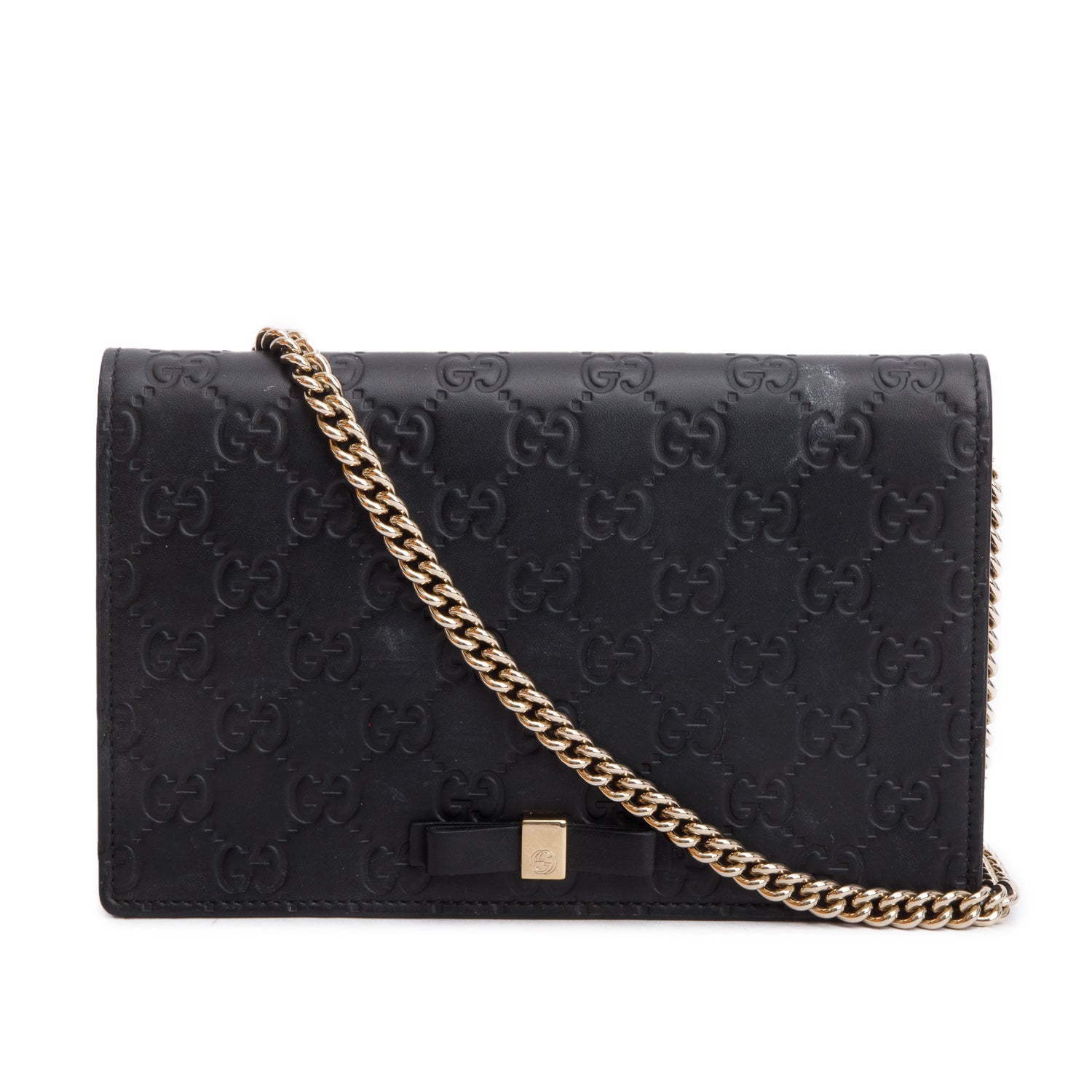 Gucci Black Guccissima Signature Bow Wallet on Chain w/ Box & Receipt