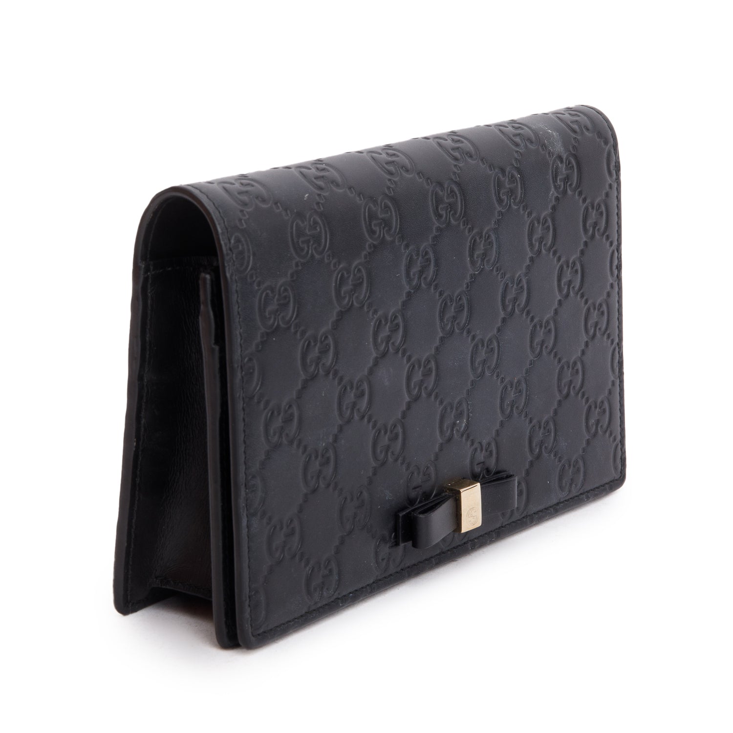Gucci Black Guccissima Signature Bow Wallet on Chain w/ Box & Receipt
