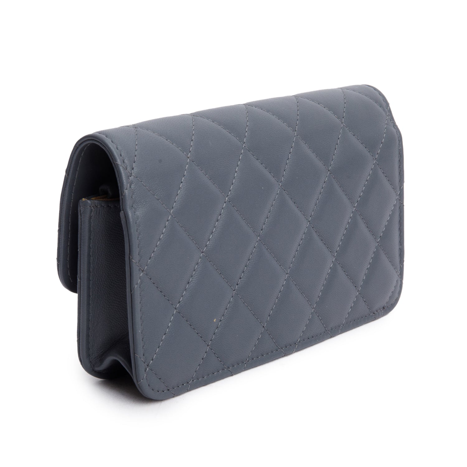 Chanel Grey Quilted Lambskin Leather CC Pearl Crush Flap Phone Holder on Chain