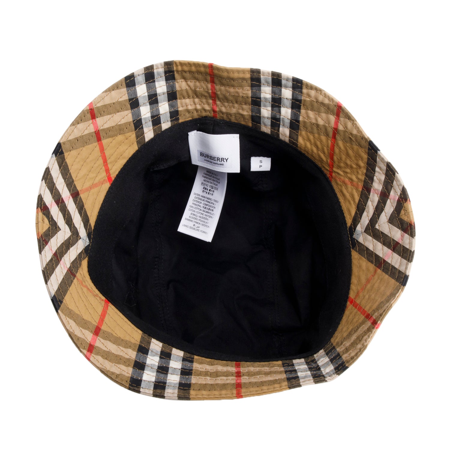 Burberry Beige Technical Cotton Vintage Check Bucket Hat, Size S