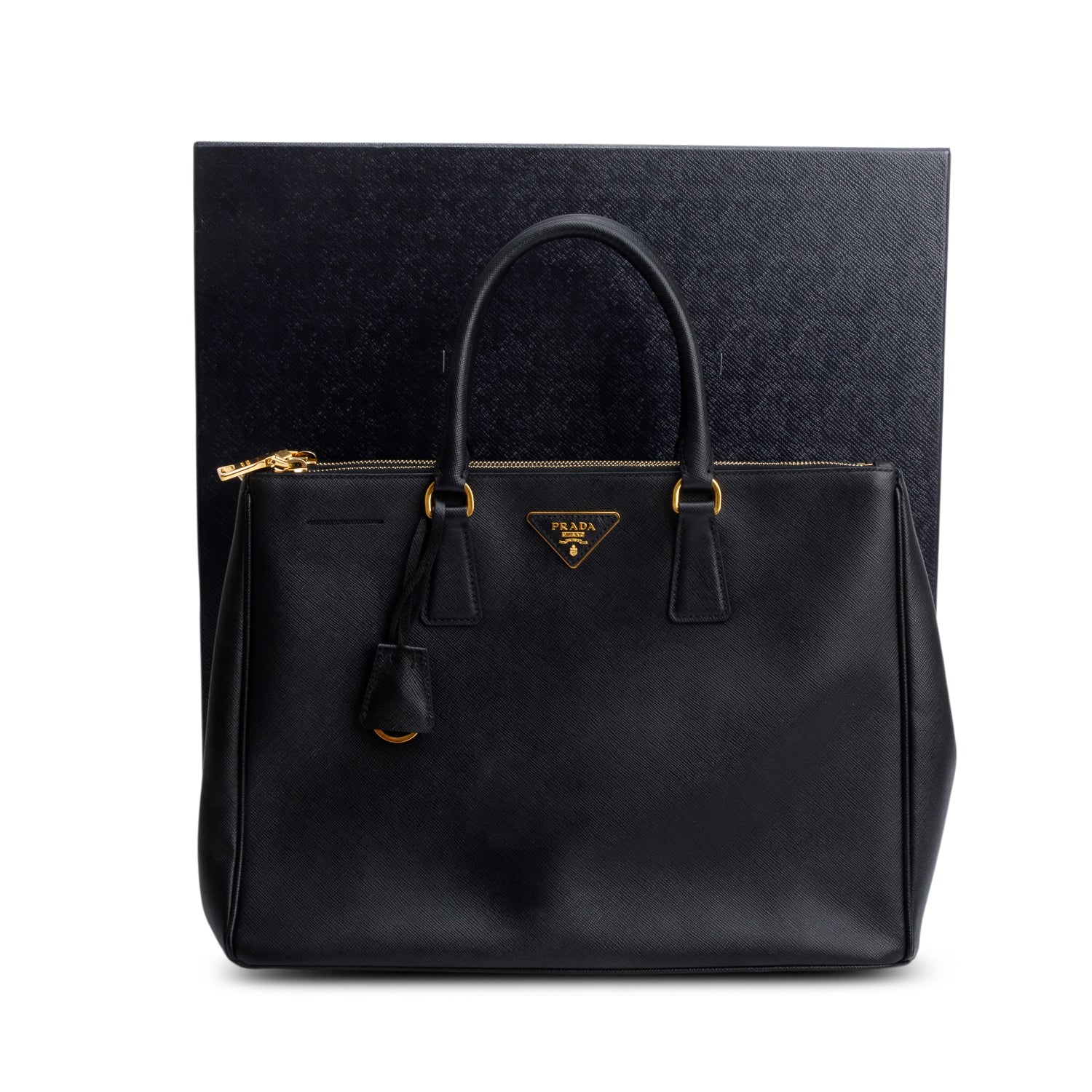 Prada Black Saffiano Lux Large Double Zip Galleria Tote w/ Box