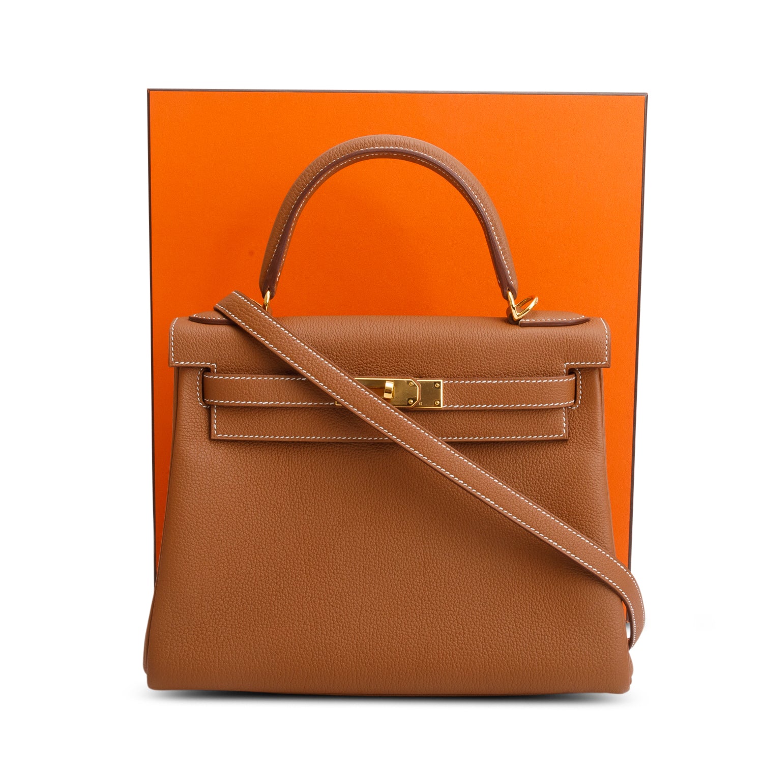 Hermes 2025 Gold Togo Kelly II Retourne 28 w/ Box & Strap