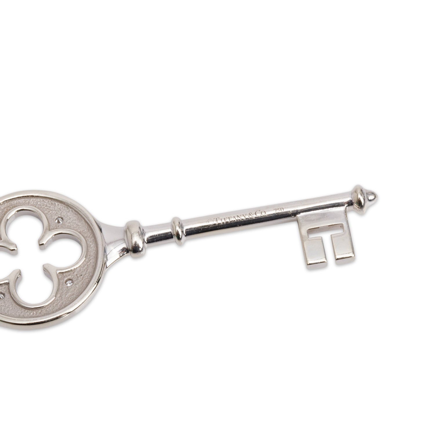 Tiffany & Co. 18k White Gold Diamond Clover Key Pendant Necklace w/ Box