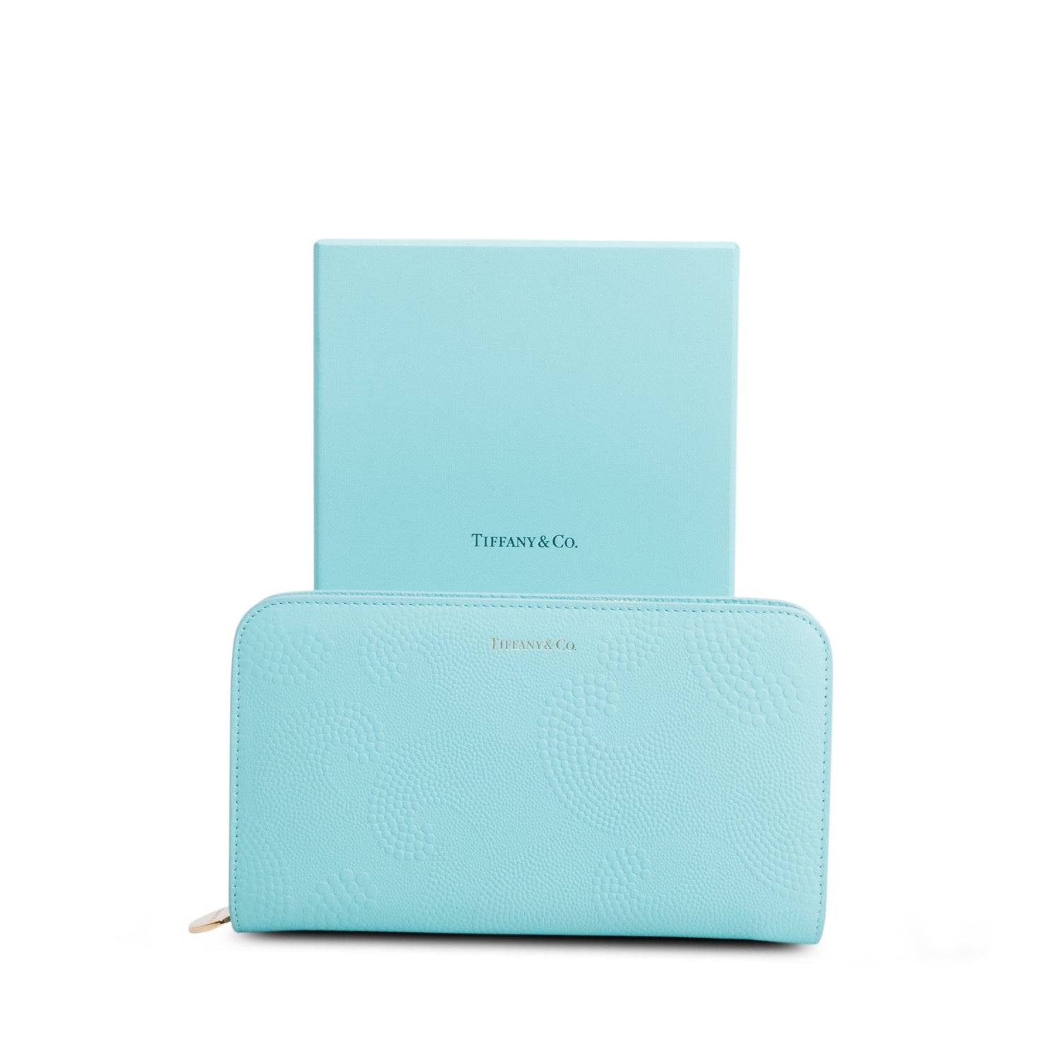 Tiffany & Co. Turquoise Leather Large Zip Organizer Wallet w/ Box