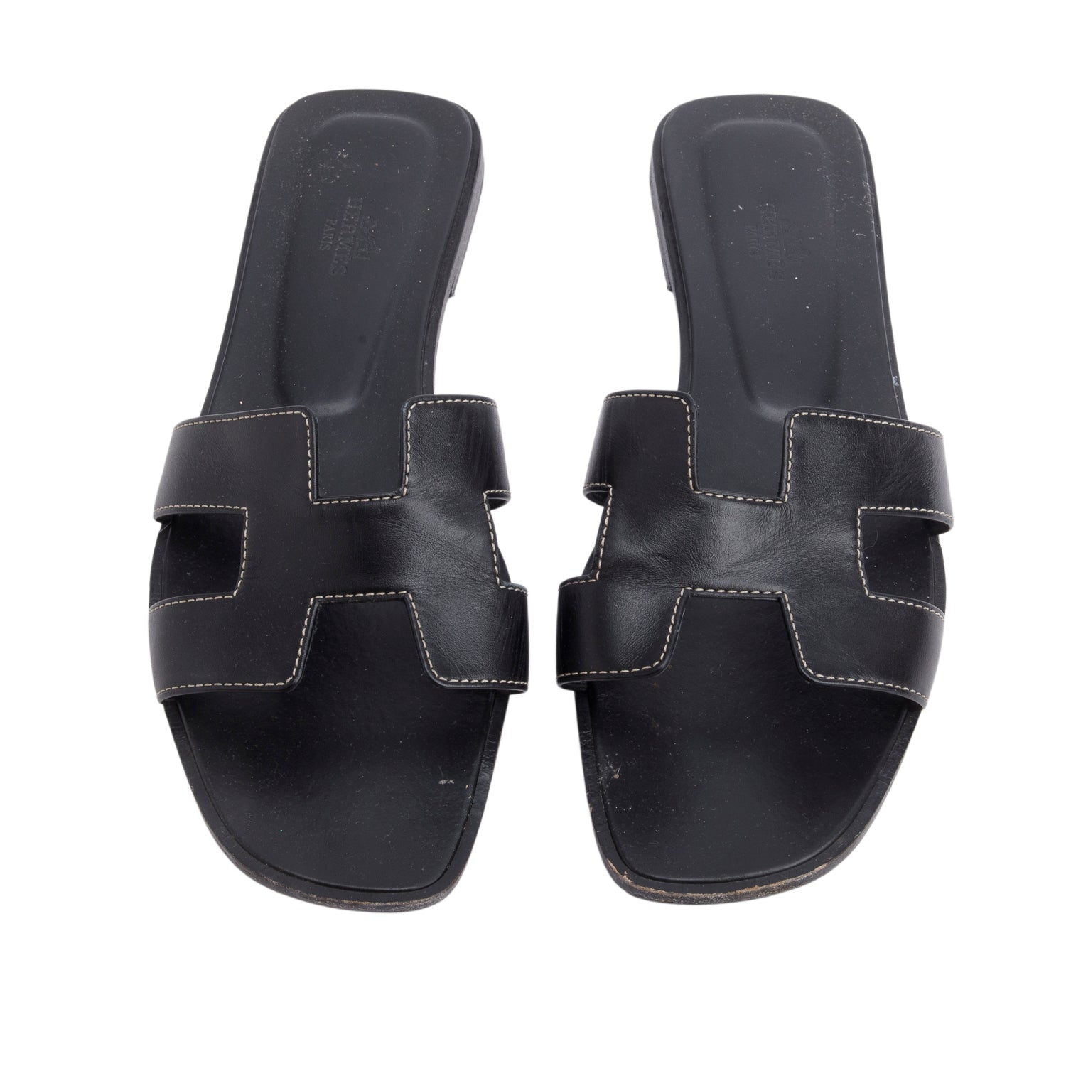 Hermes 2025 Black Box Leather Oran Sandals, Size 40 w/ Box & Receipt