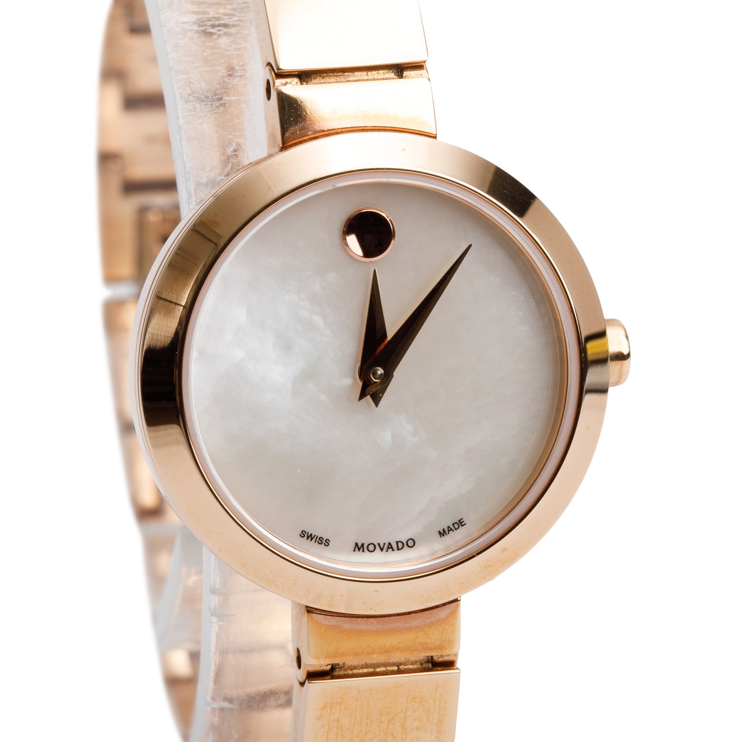 Movado Rose Gold-Plated Stainless Steel Novella 24 MM Quartz Watch Mother of Pearl Dial w/ Box