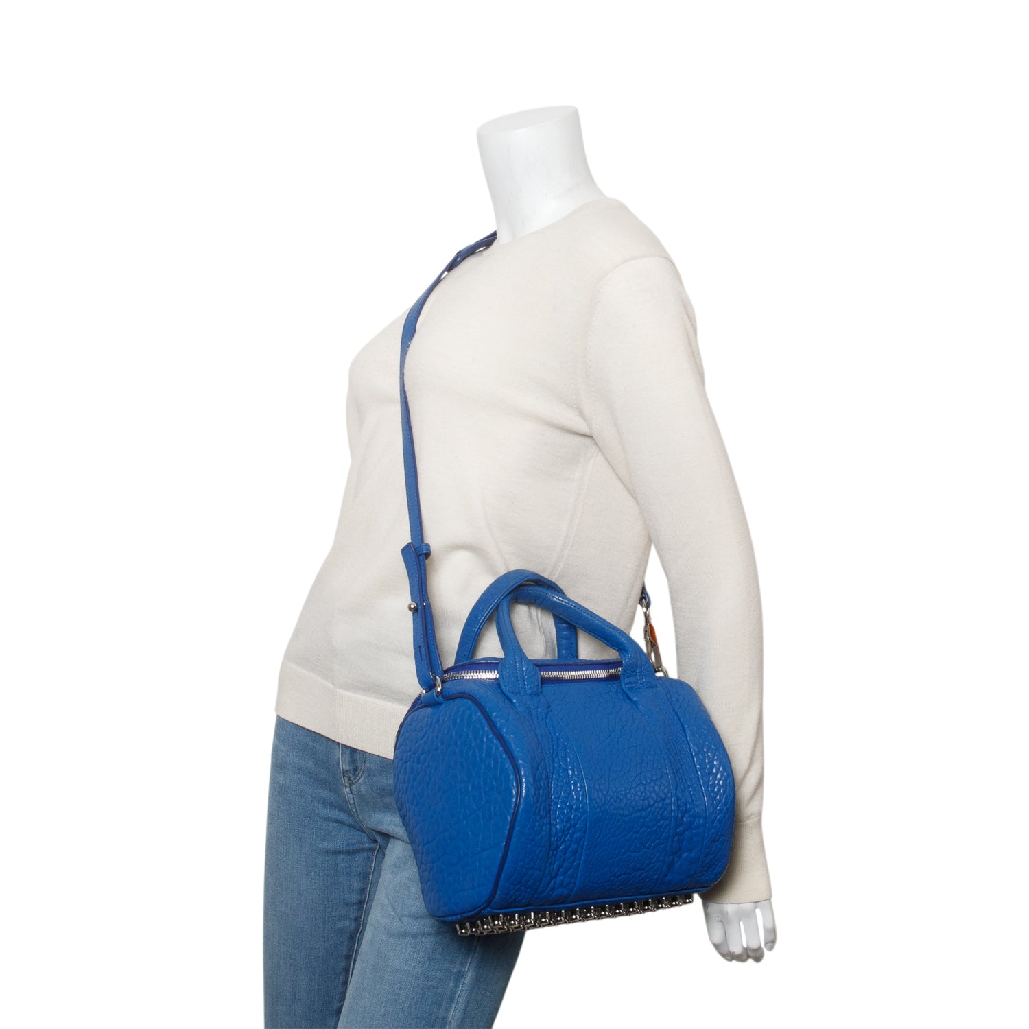 Alexander Wang Blue Grained Calfskin Leather Rocco Shoulder Bag w/ Strap