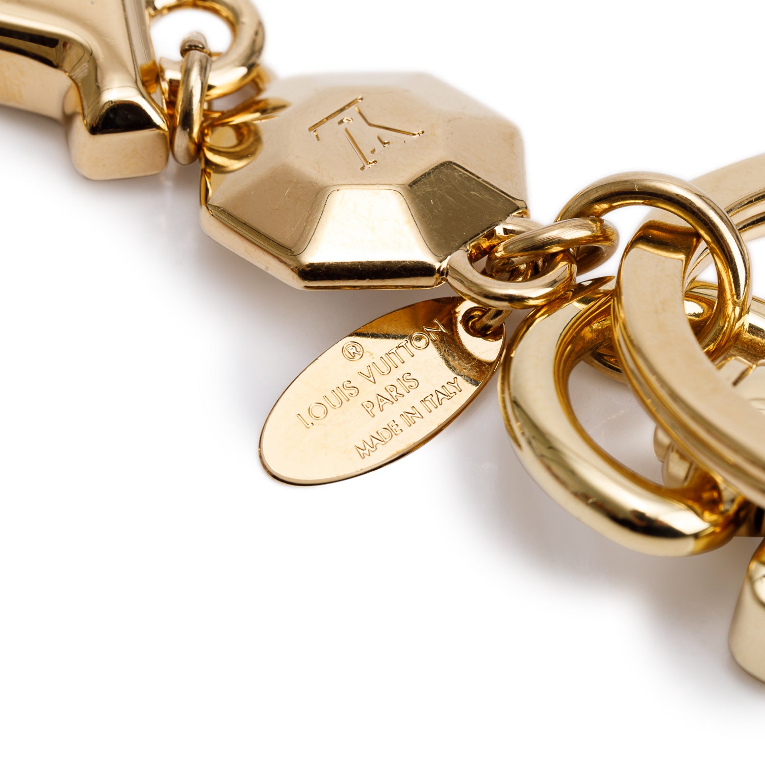 Louis Vuitton 2023 Gold Tone Metal Porte Cles LV Facettes Bag Charm Keychain w/ Box