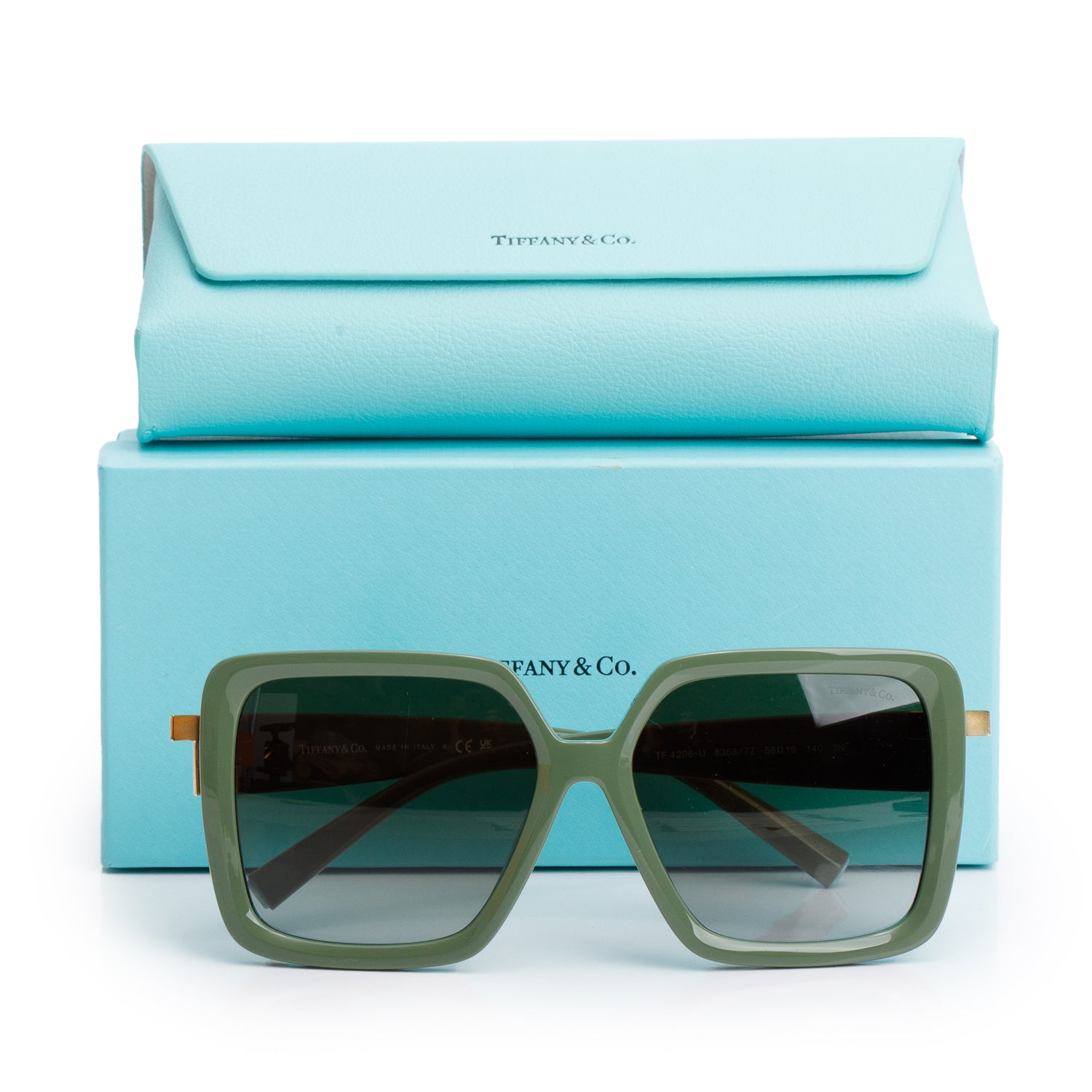 Tiffany & Co. TF 4206 Green Acetate T Oversize Square Sunglasses w/ Box & Case